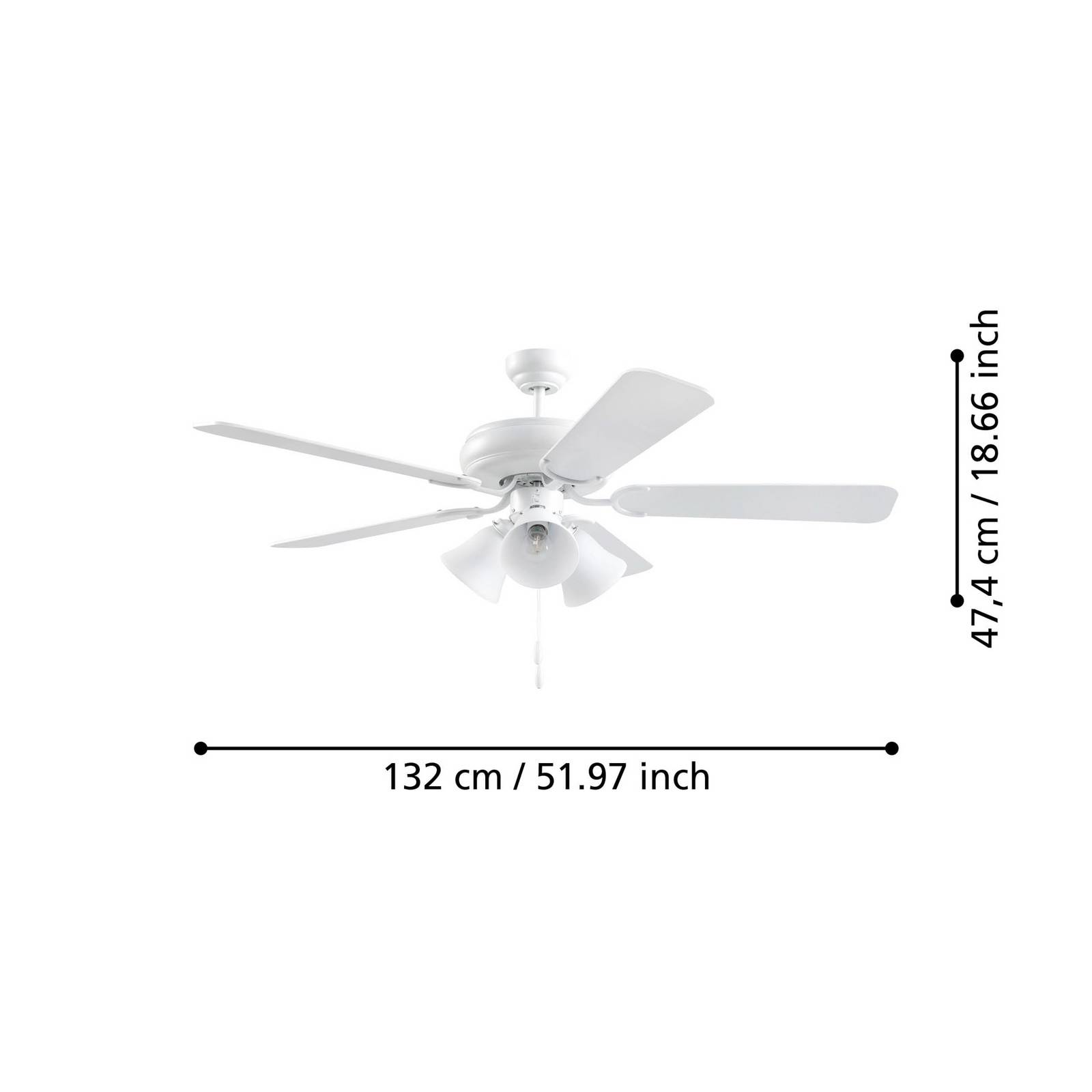 EGLO Stropní ventilátor Las Palmas, 3 x E27, kabelový vypínač, bílý