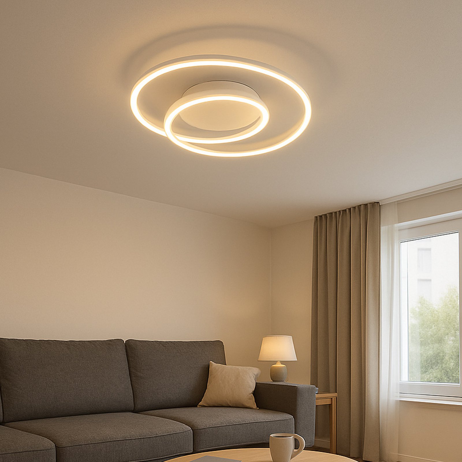 Lámpara LED de techo HOLY, arena, Ø 49 cm, control remoto, CCT, atenuable