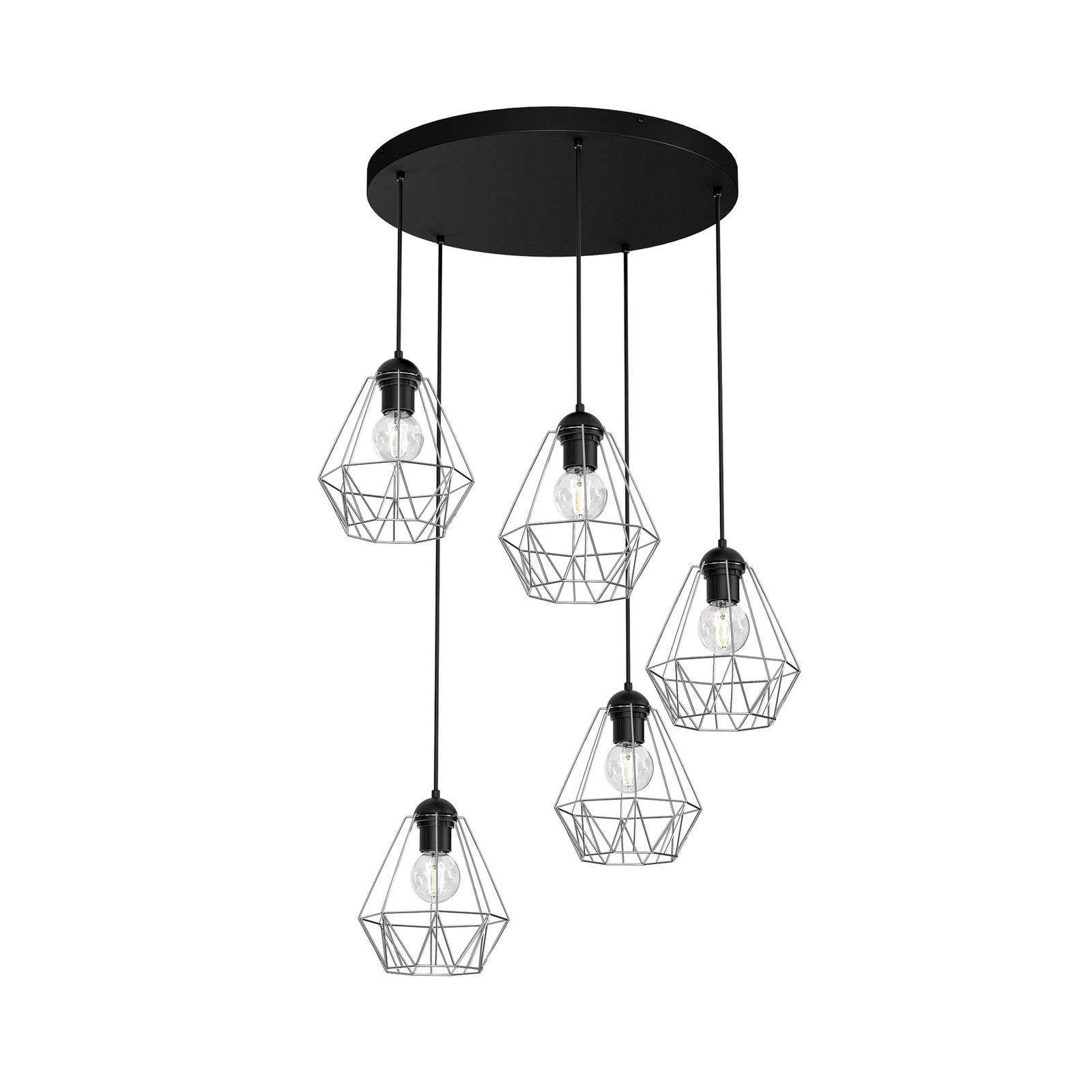 Suspension Jin noire/chromée 5 lampes ronde