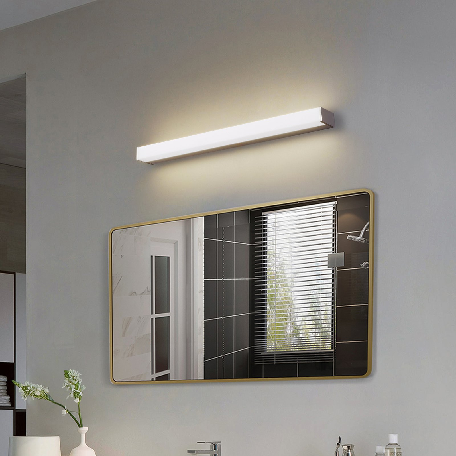 LED bathroom mirror light Philippa, angular, 58cm, aluminium