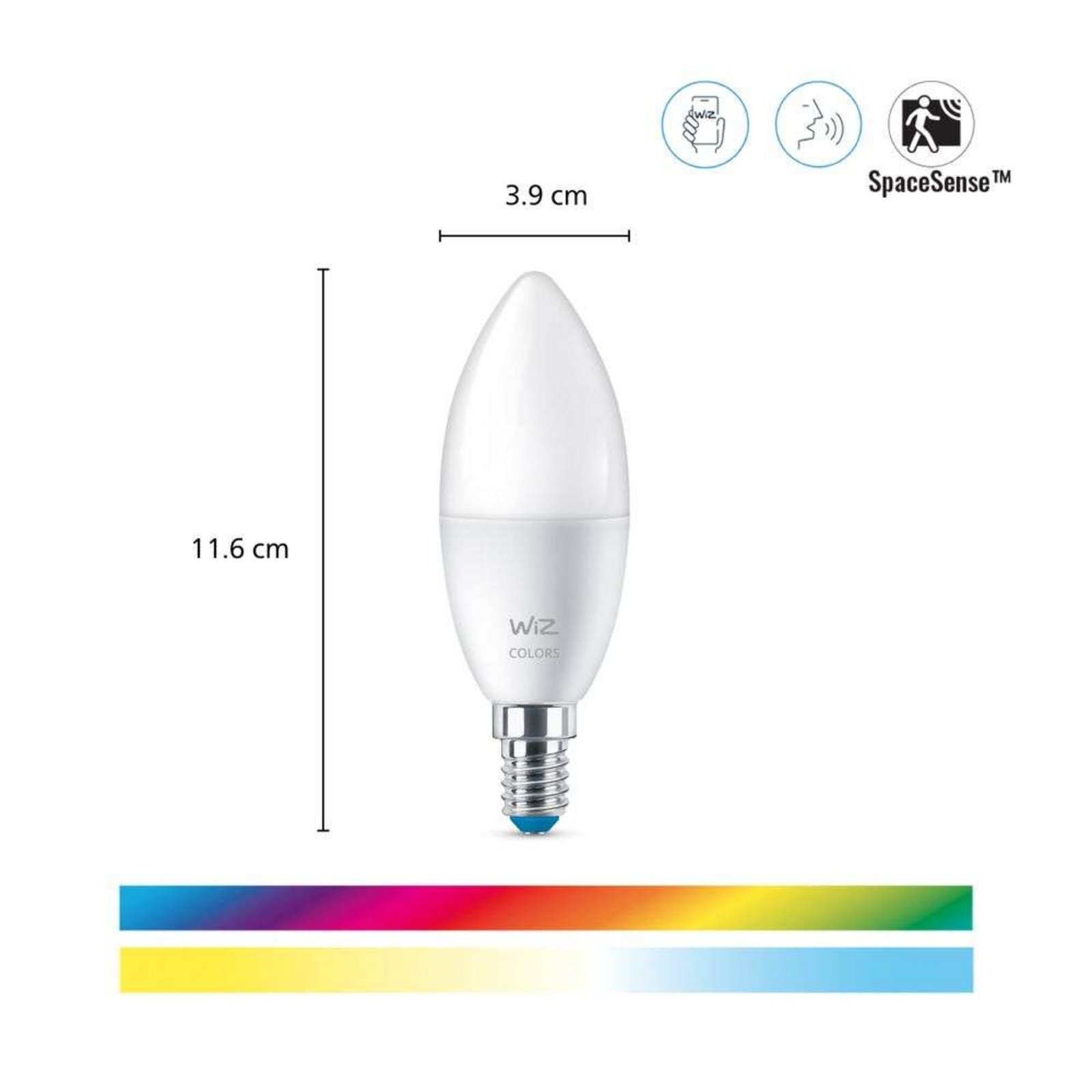 Bec Smart Color 4,9W 470lm 2700-6500K Lumânare E14 - WiZ