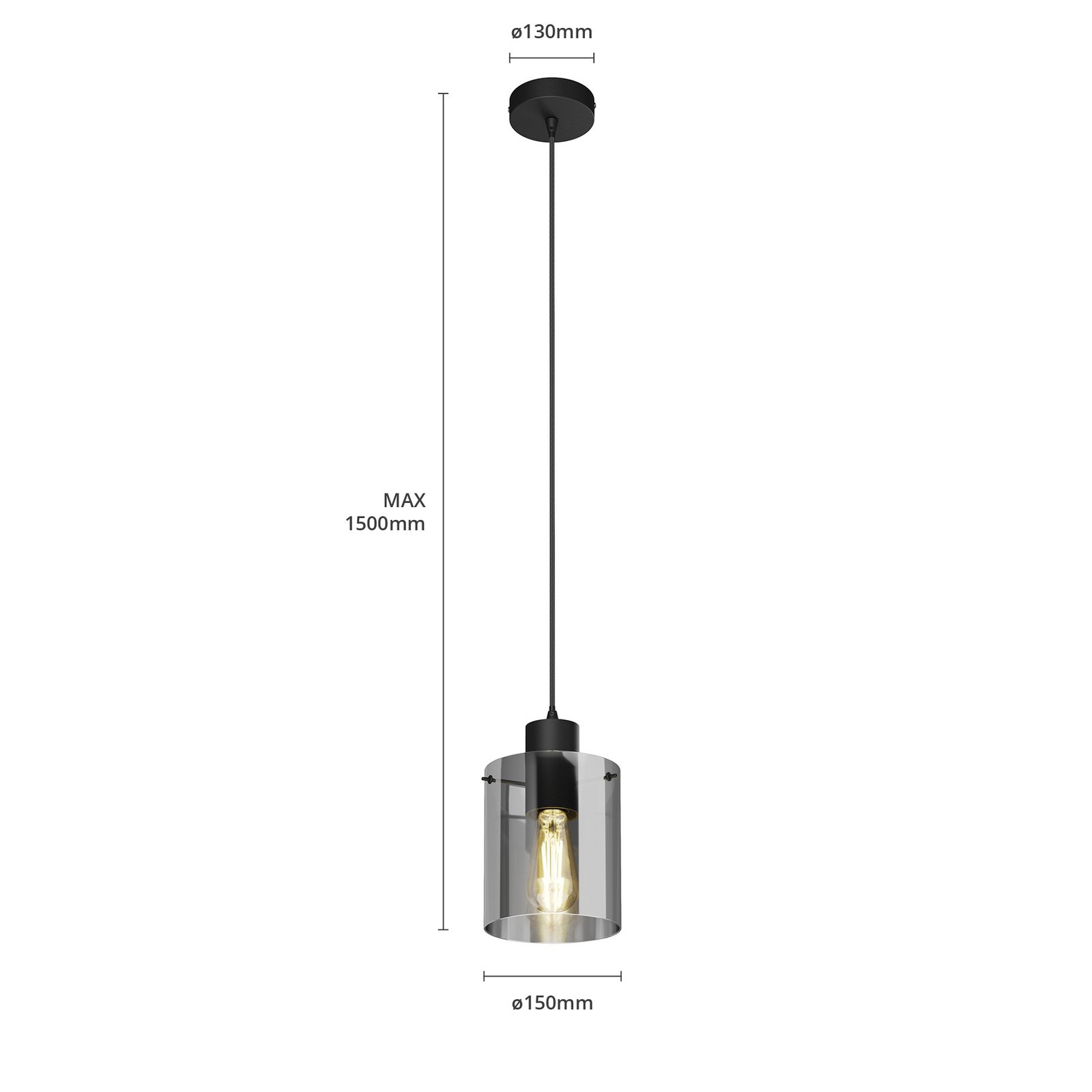 Kourtney Závěsná Lampa Black/Smoke - Lindby