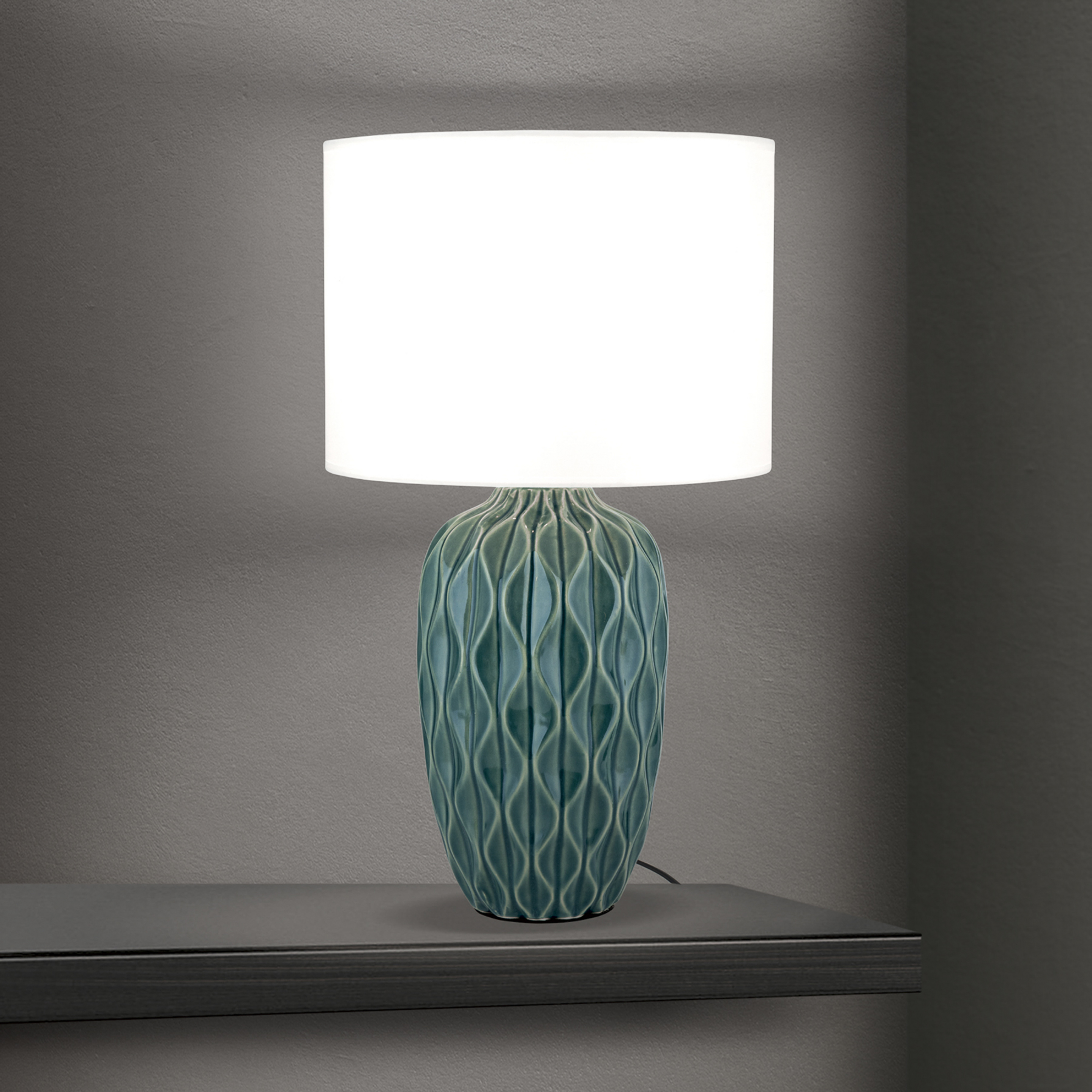 Tortuga bordslampa, grön/vit, höjd 49,5 cm, keramik/linne