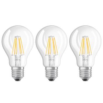 LED filament bulb E27 6W, warm white, set of 3