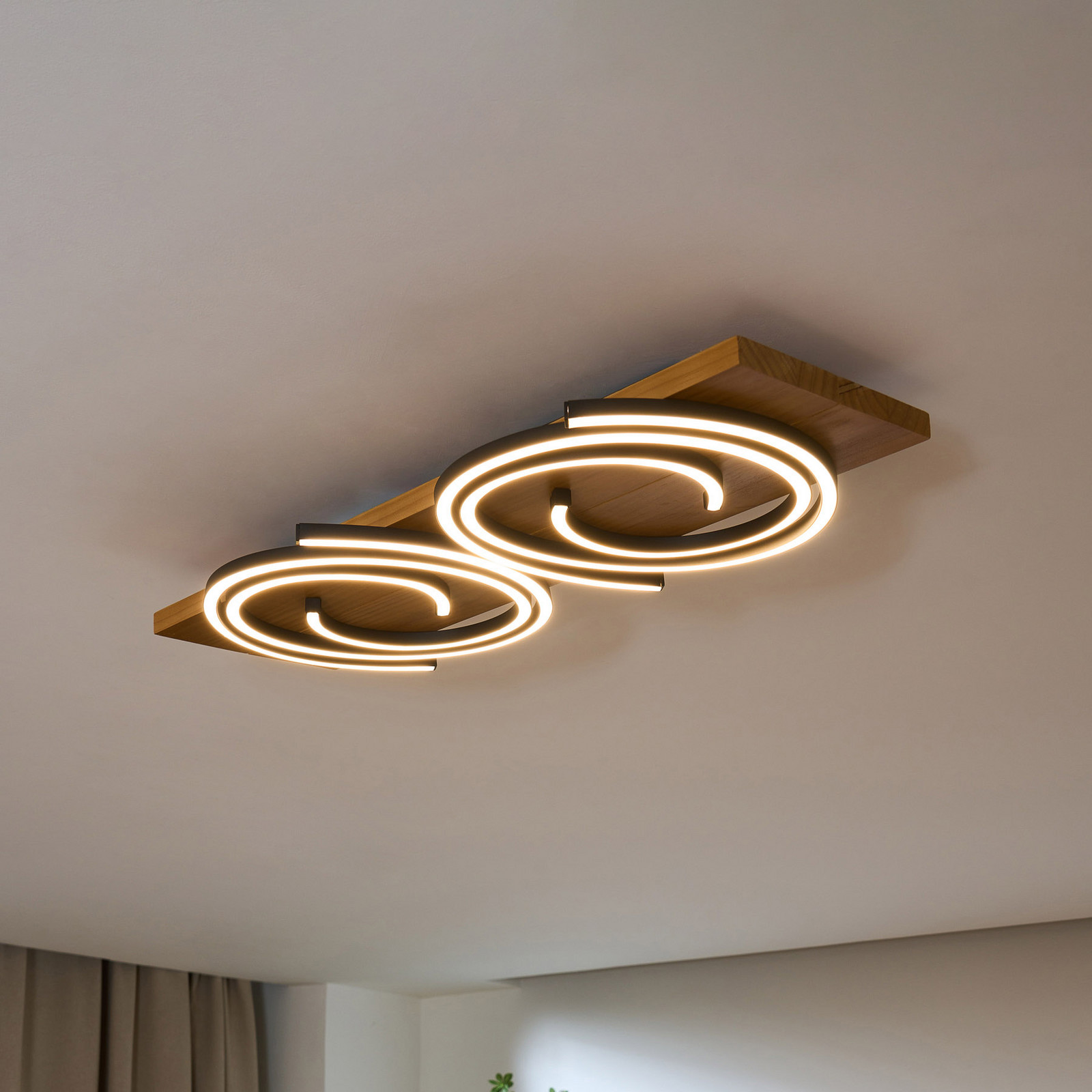 Eco-Light Plafonieră LED Rifia maro 70 cm 2 becuri lemn - Camera de zi / sufragerie - maro negru