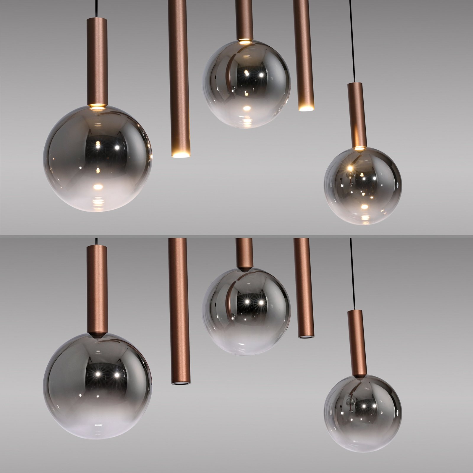 Paul Neuhaus LED závěsné světlo Bowl, délka 100 cm, hnědá/šedá