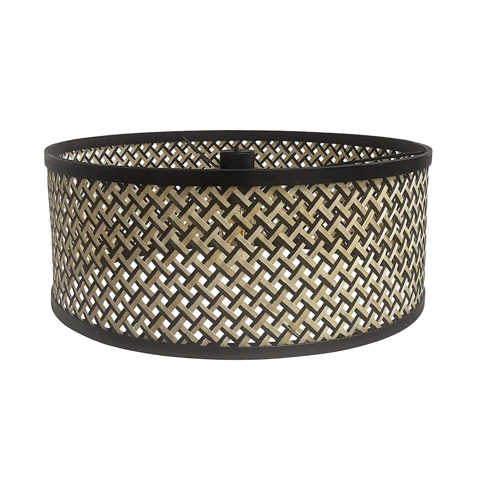 Stang álló világítás, fekete/fonott lámpaernyő, fekete/fa