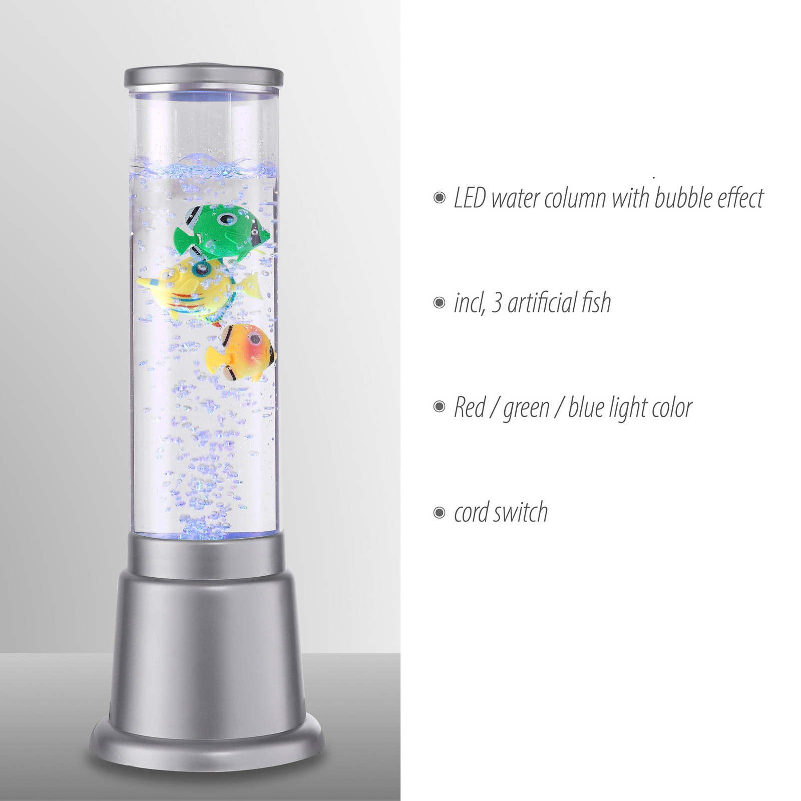 Coluna de água Ava com LEDs e peixes, altura 36cm