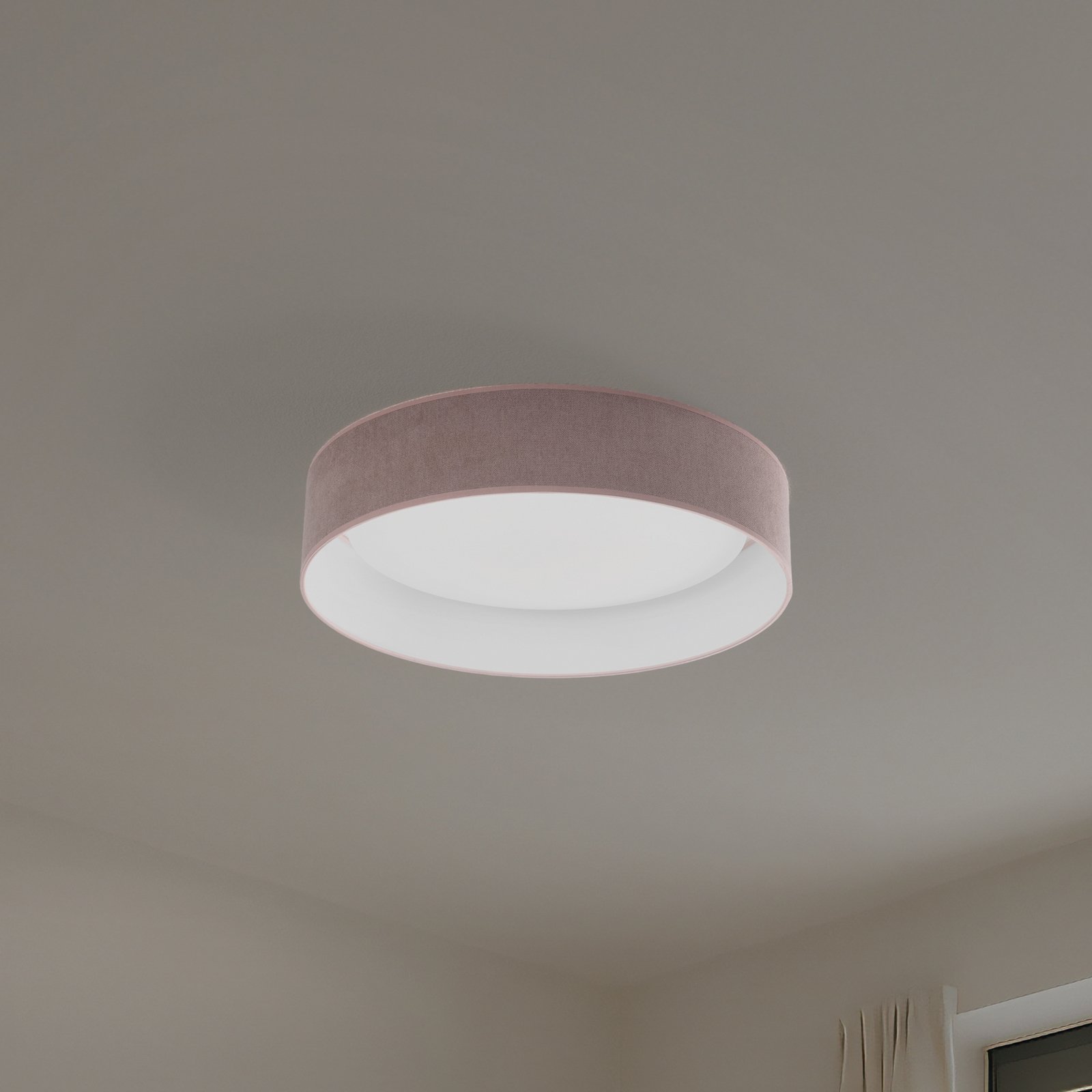 LED griestu gaisma Plafond, rozā, audums, Ø 45 cm, 3 pakāpju dim