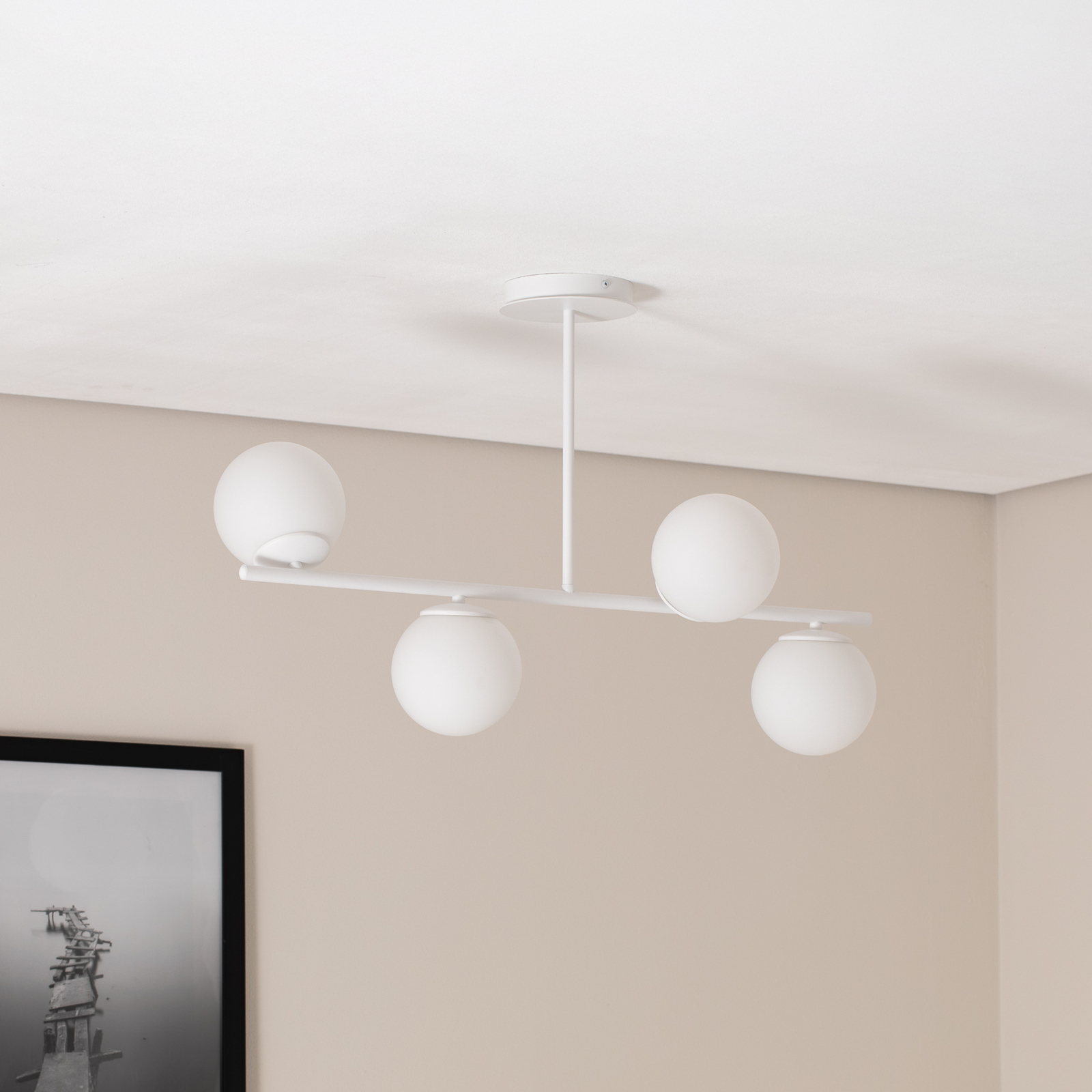 Kabo ceiling lamp, 1 arm, white, 4-bulb