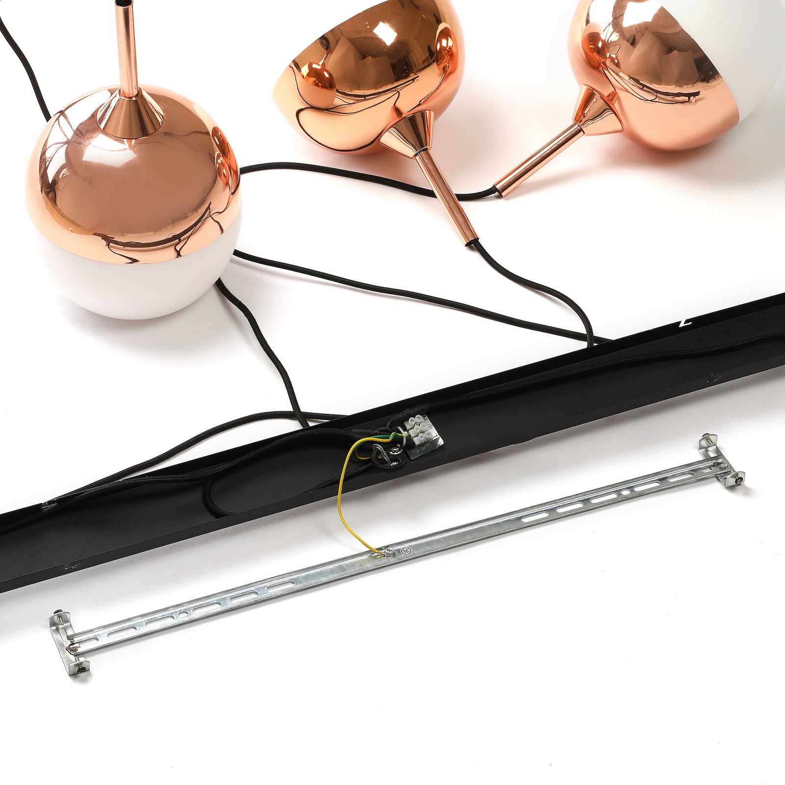 Lindby Pendellampe Rangina, 100 cm, kupfer, 3-flammig, Glas