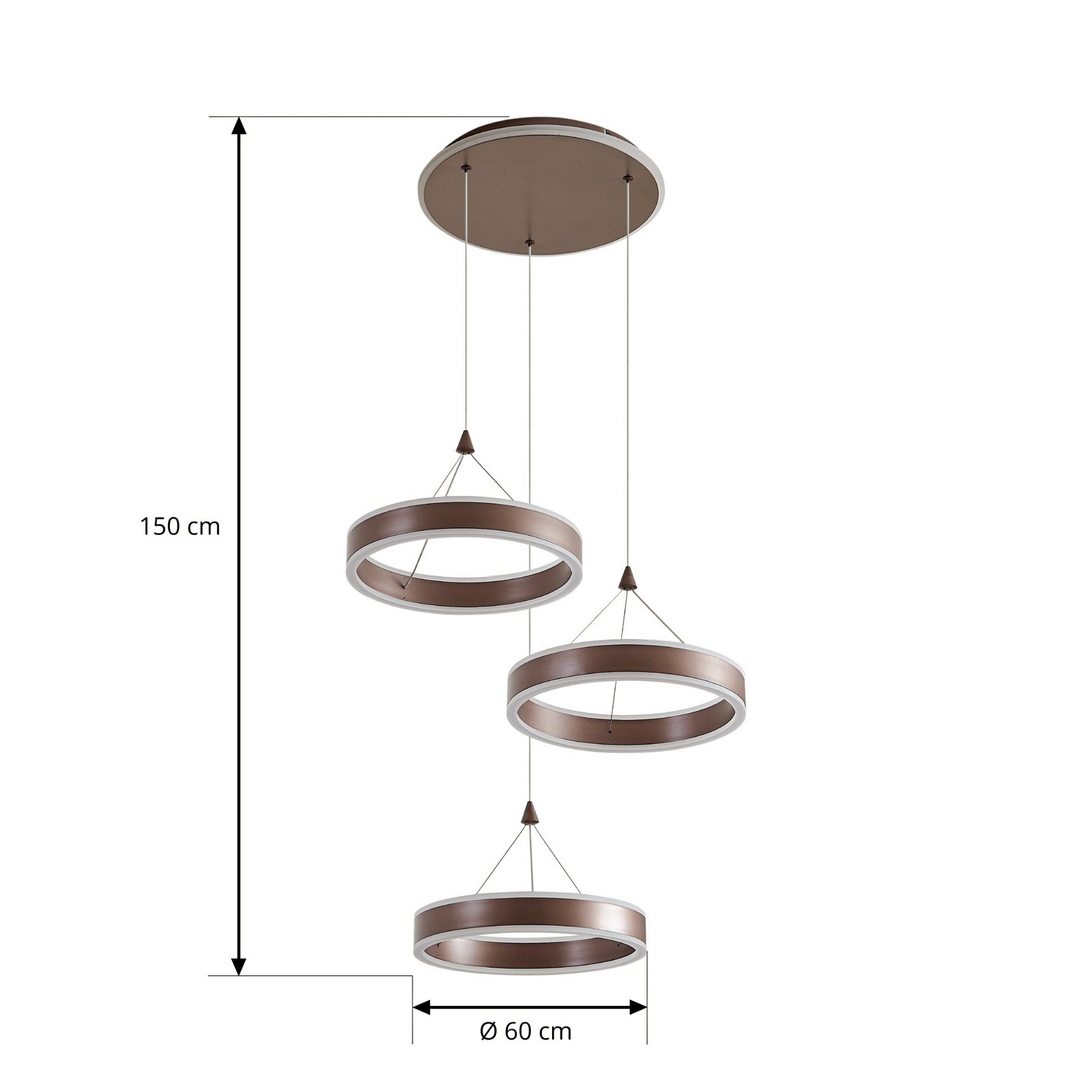 Kolo LED-riippuvalaisin, 3-lamppuinen, ruskea, himmennettävä - Lucande