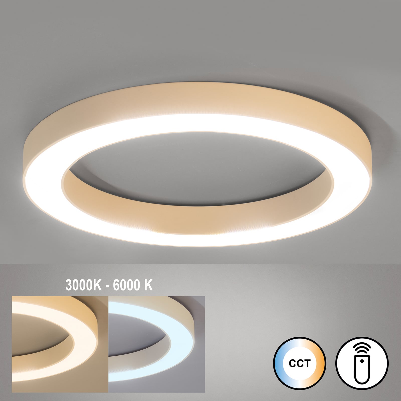 LED-Deckenlampe Oriva, sandfarben, Ø 60 cm, Metall, CCT LED-Deckenlampe Oriva, sandfarben, Ø 60 cm, Metall, CCT