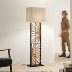 Gulvlampe ETHERNAL sort/træ/hvid, højde 165 cm, træ/stof