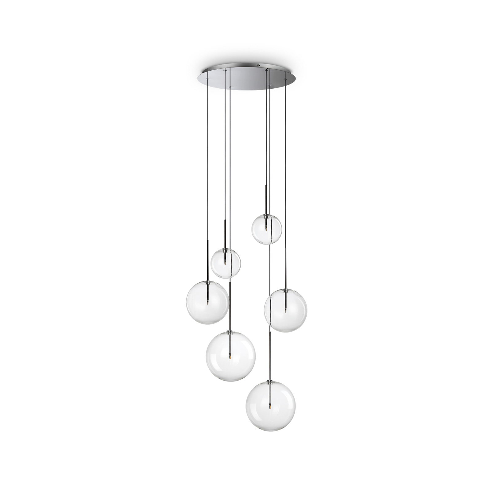 Ideal Lux Equinoxe pendant light 6-light chrome-coloured clear glass