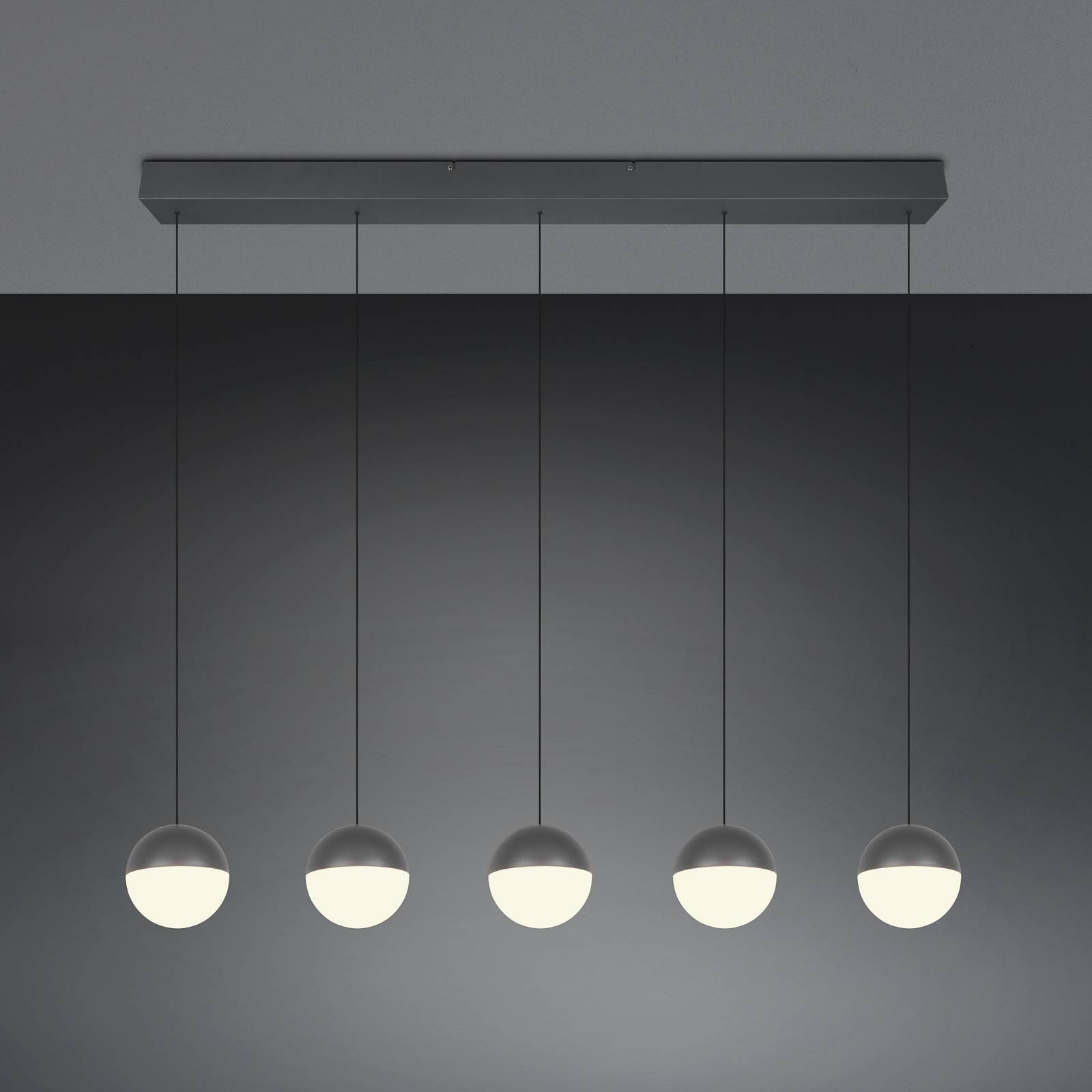 Reality Leuchten Senta LED hanging light, anthracite, length 114 cm, 3,000 K, 5-bulb.