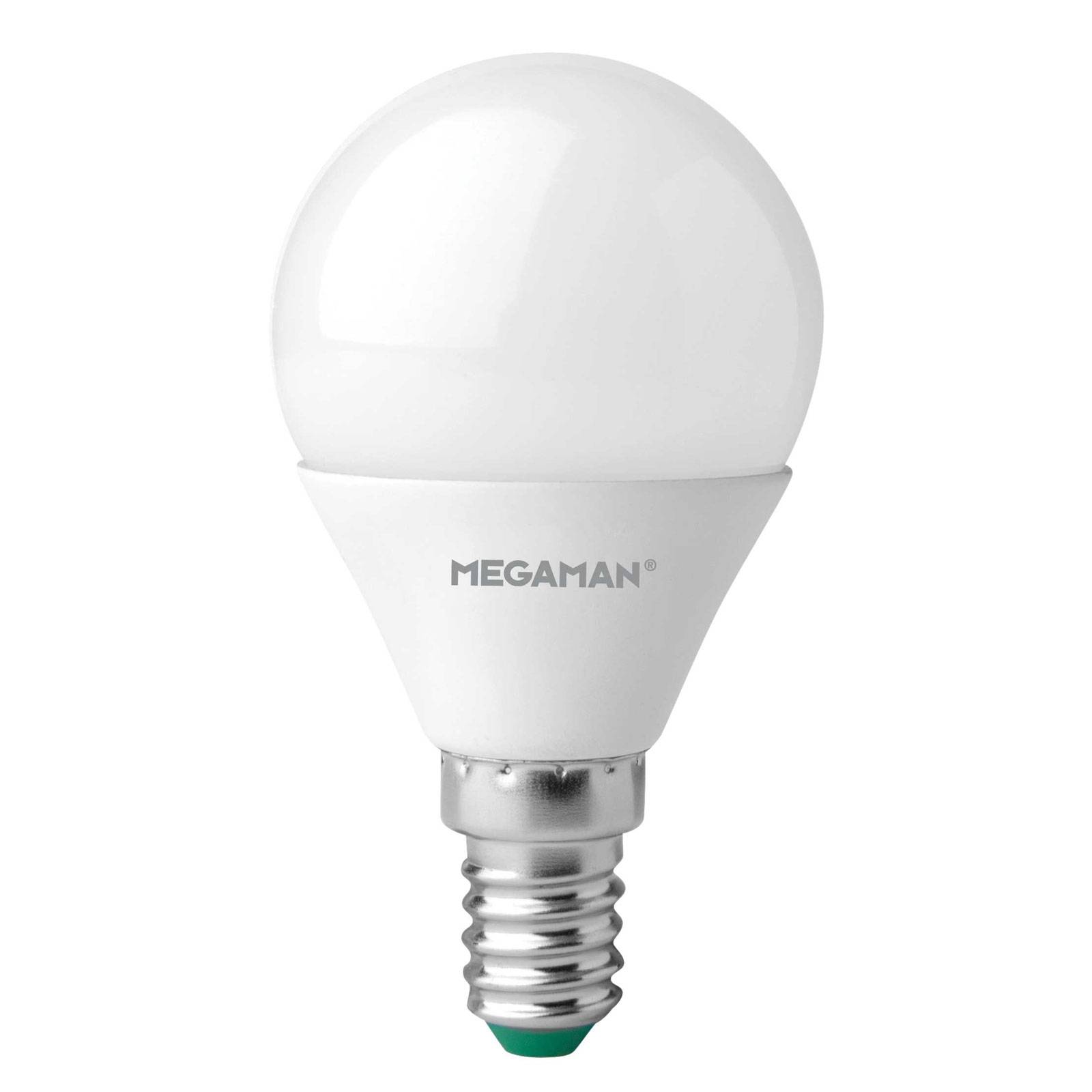 Megaman LED žárovka E14 kapka 4,9W, opálová, teplá bílá
