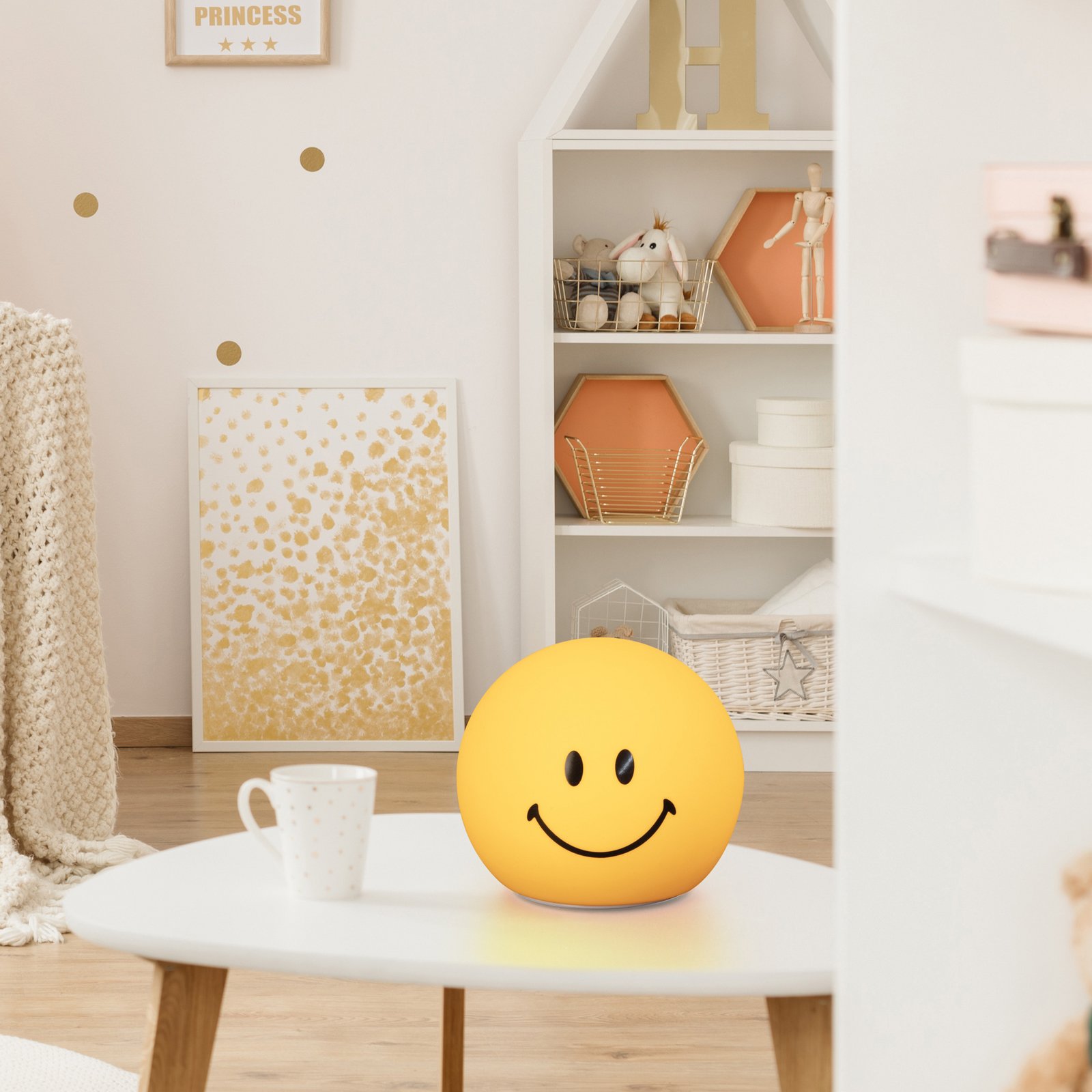 Lanterna LED Smiley, galbenă, Ø 13 cm, silicon