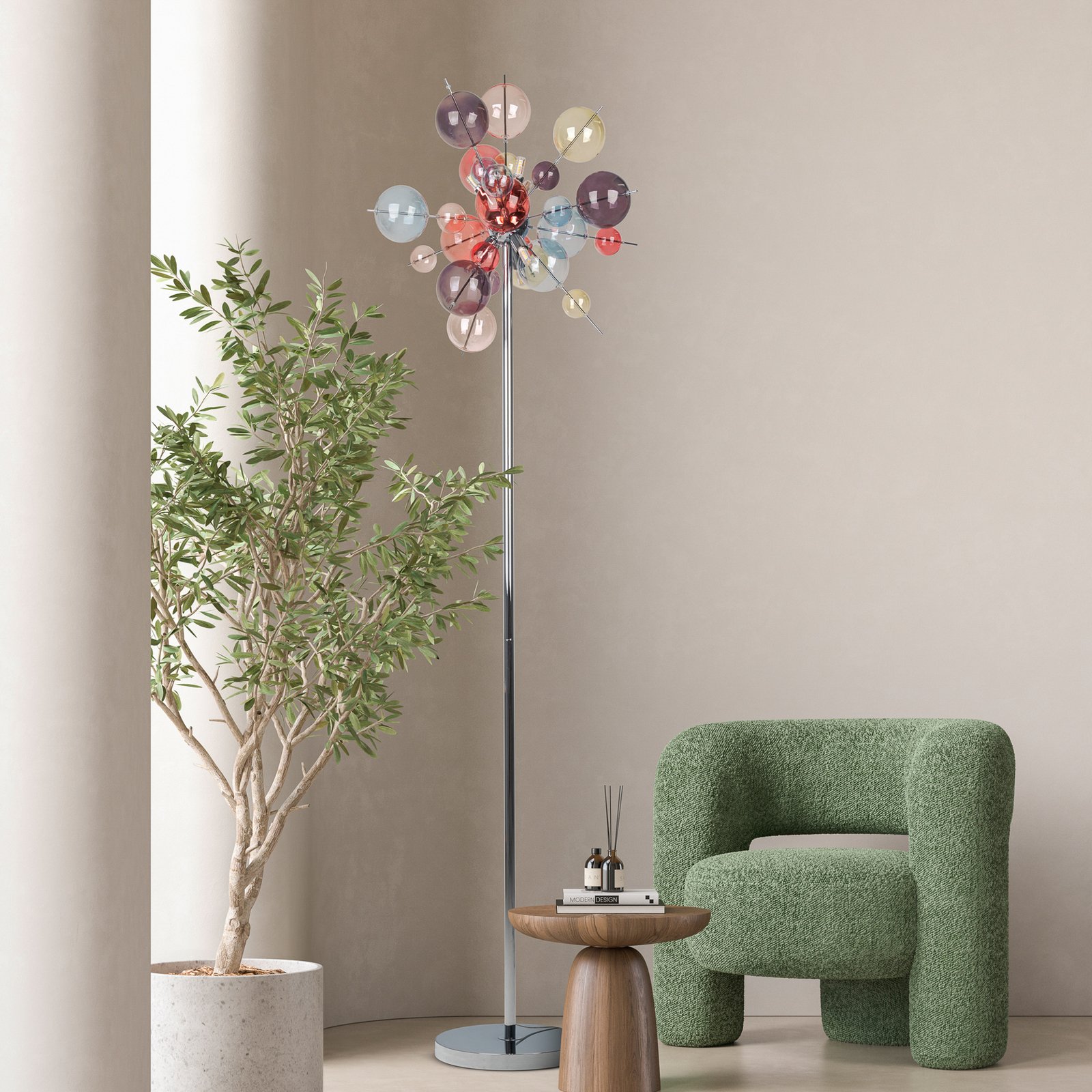 Golvlampa Explosion, glas, pastellfärgad, krom, G9 Golvlampa Explosion, glas, pastellfärgad, krom, G9