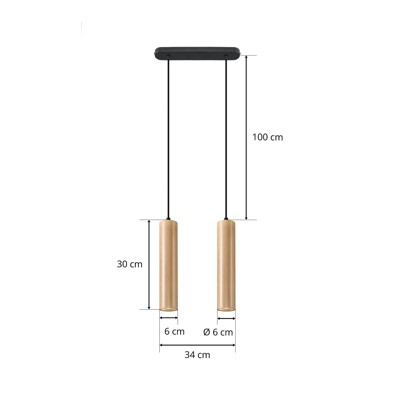 Hanglamp Tube van hout, 2-lamps