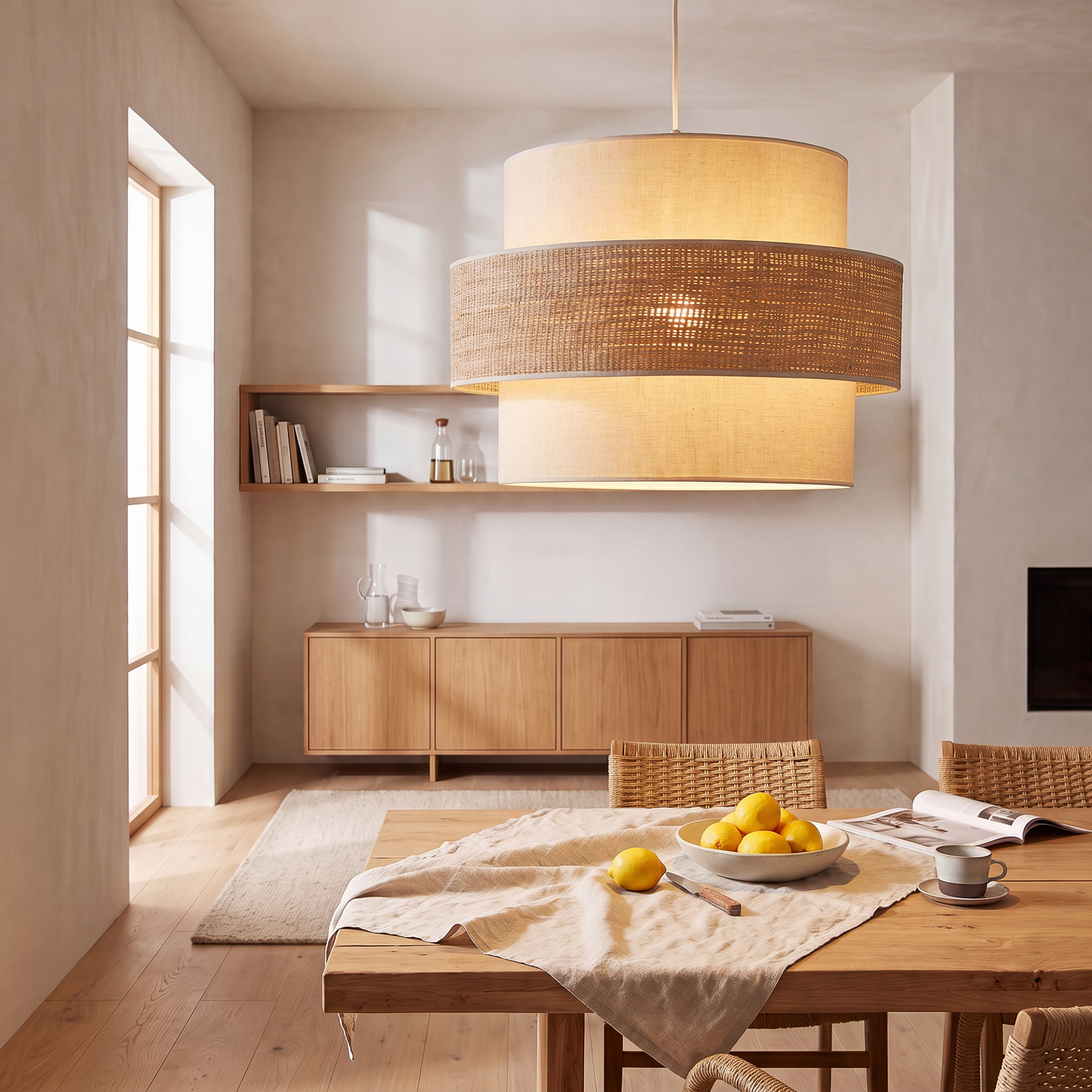 Hanglamp Space, ecru/beige, 1-lamp, textiel, E27