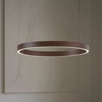 Lucande LED-hængelampe Yonam, Ø 60 cm, 1 lyskilde, brun, CCT