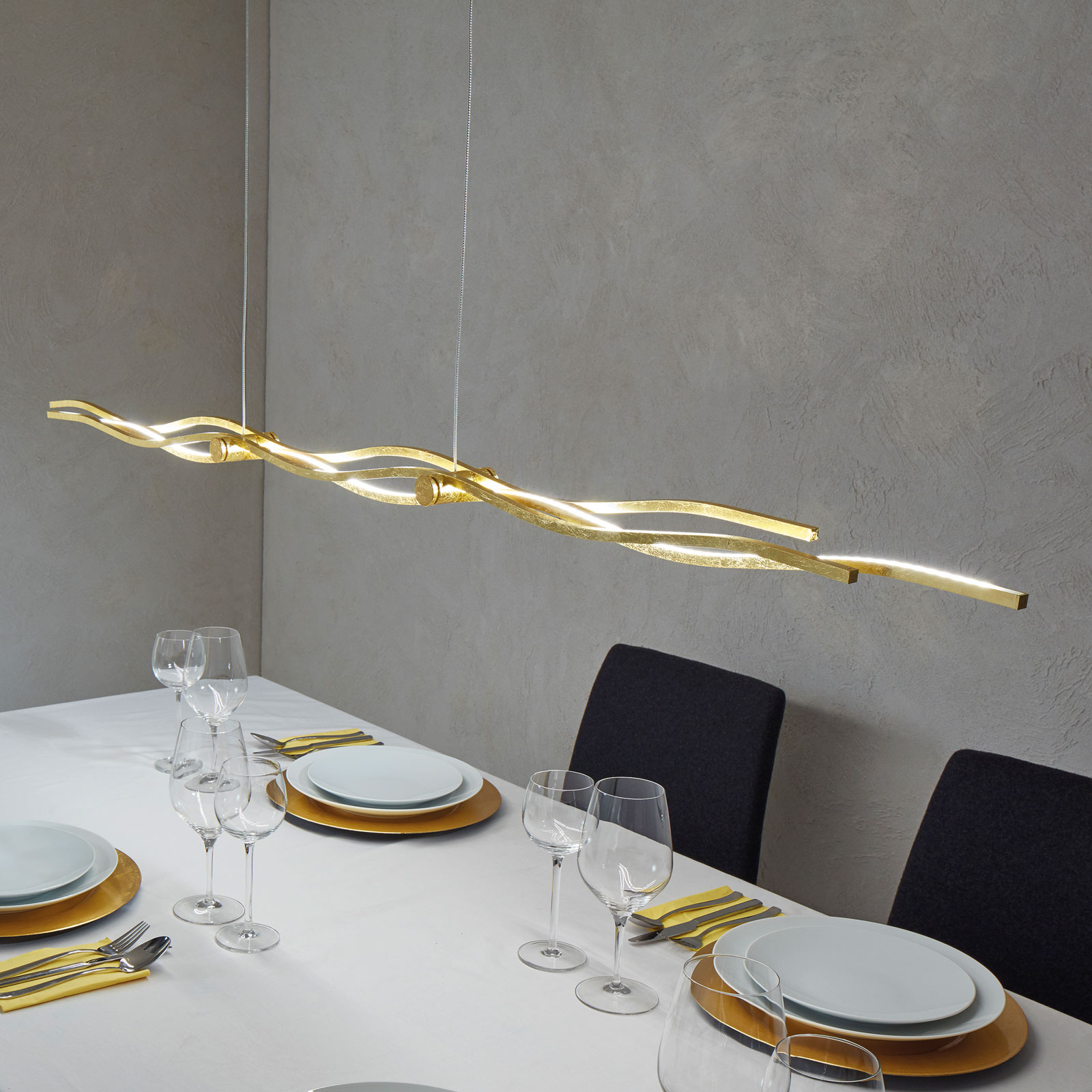 Escale Silk - lámpara colgante LED, pan oro 157cm