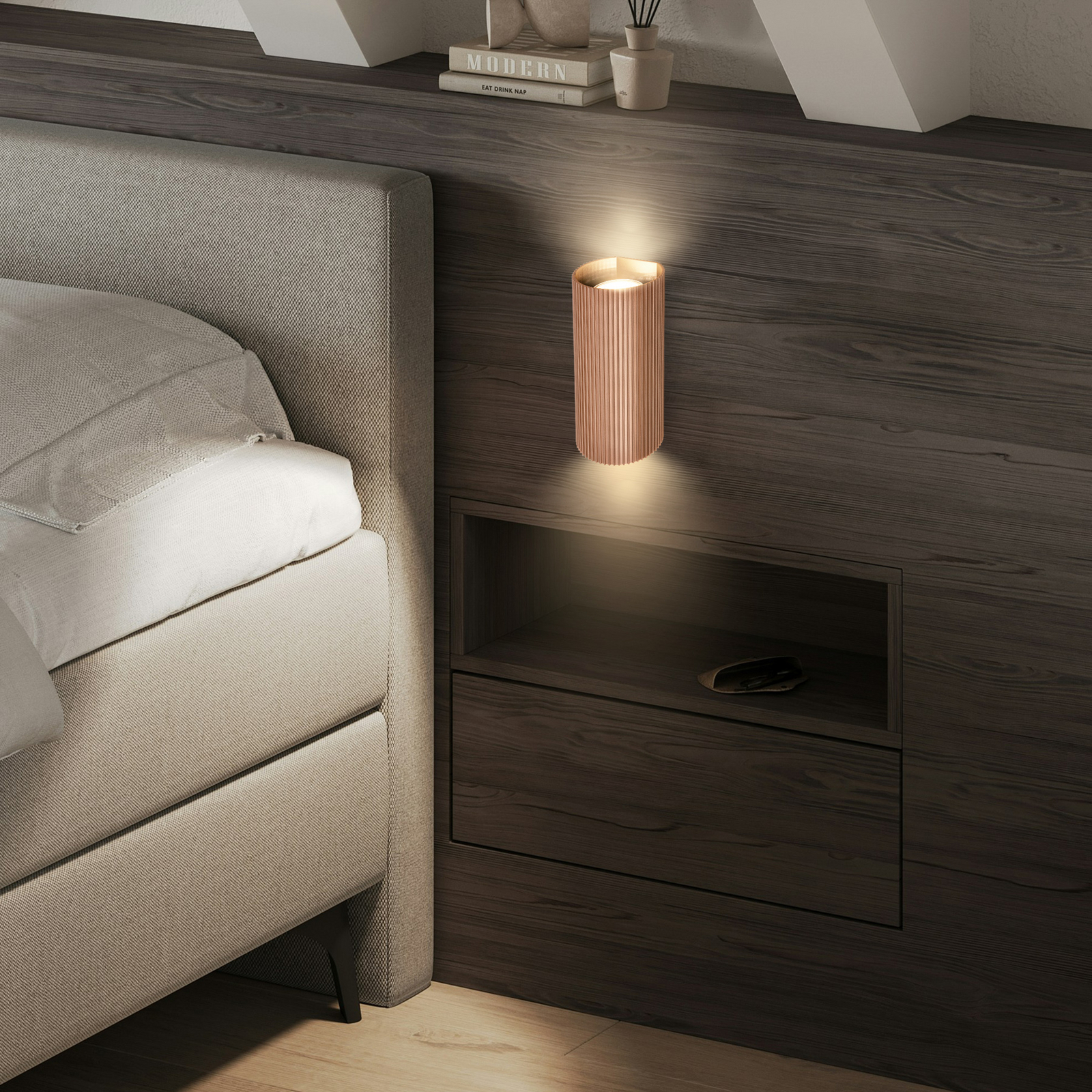 Aplique de pared Ida, marrón, plástico, Ø 8,5 cm, GU10 Aplique de pared Ida, marrón, plástico, Ø 8,5 cm, GU10
