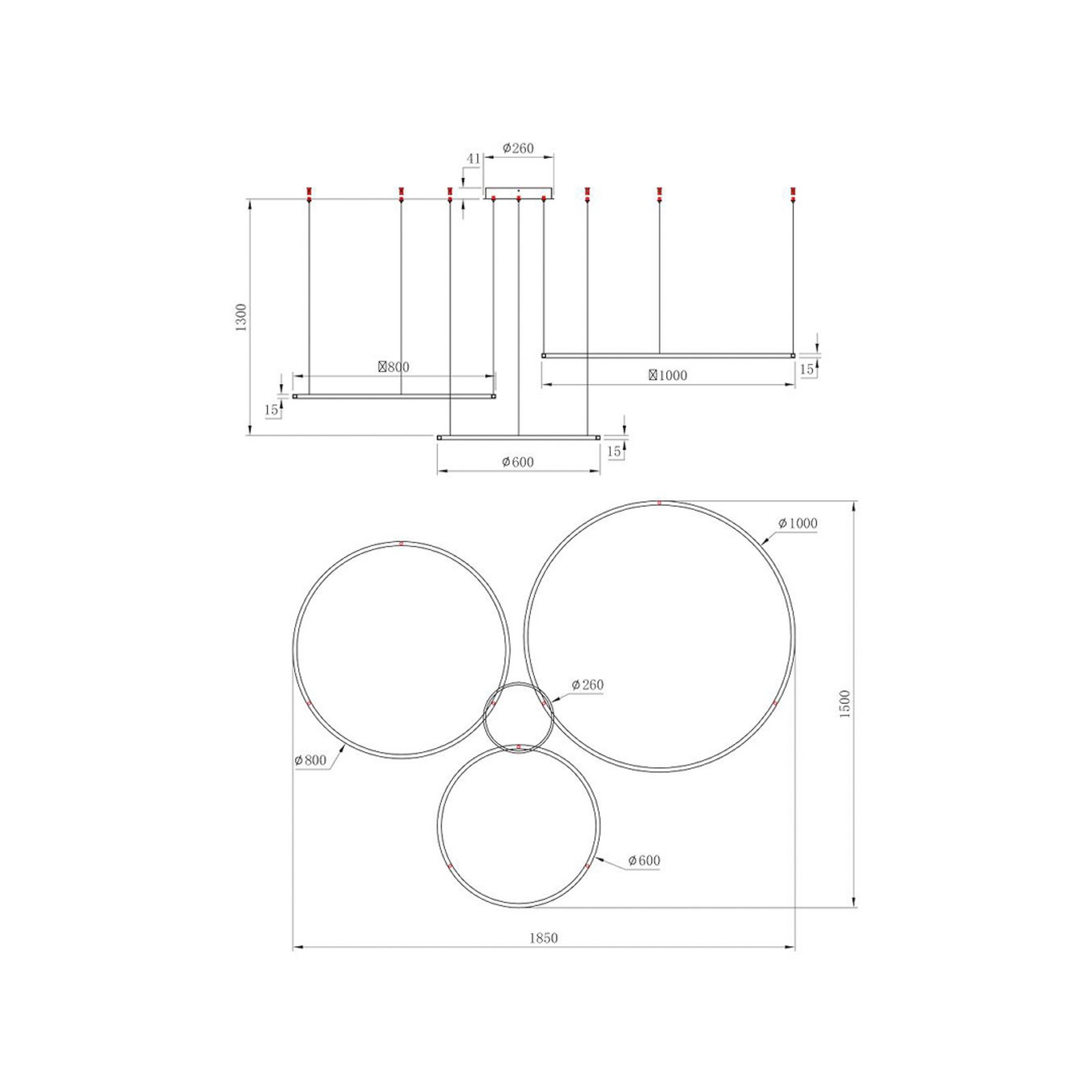 LED-Hängeleuchte Saturno, schwarz, 3-fl., Metall, 4.000 K