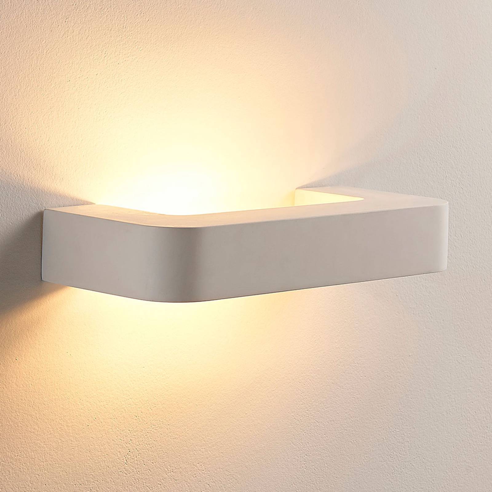 Bøjleformet LED væglampe Julika, hvid gips