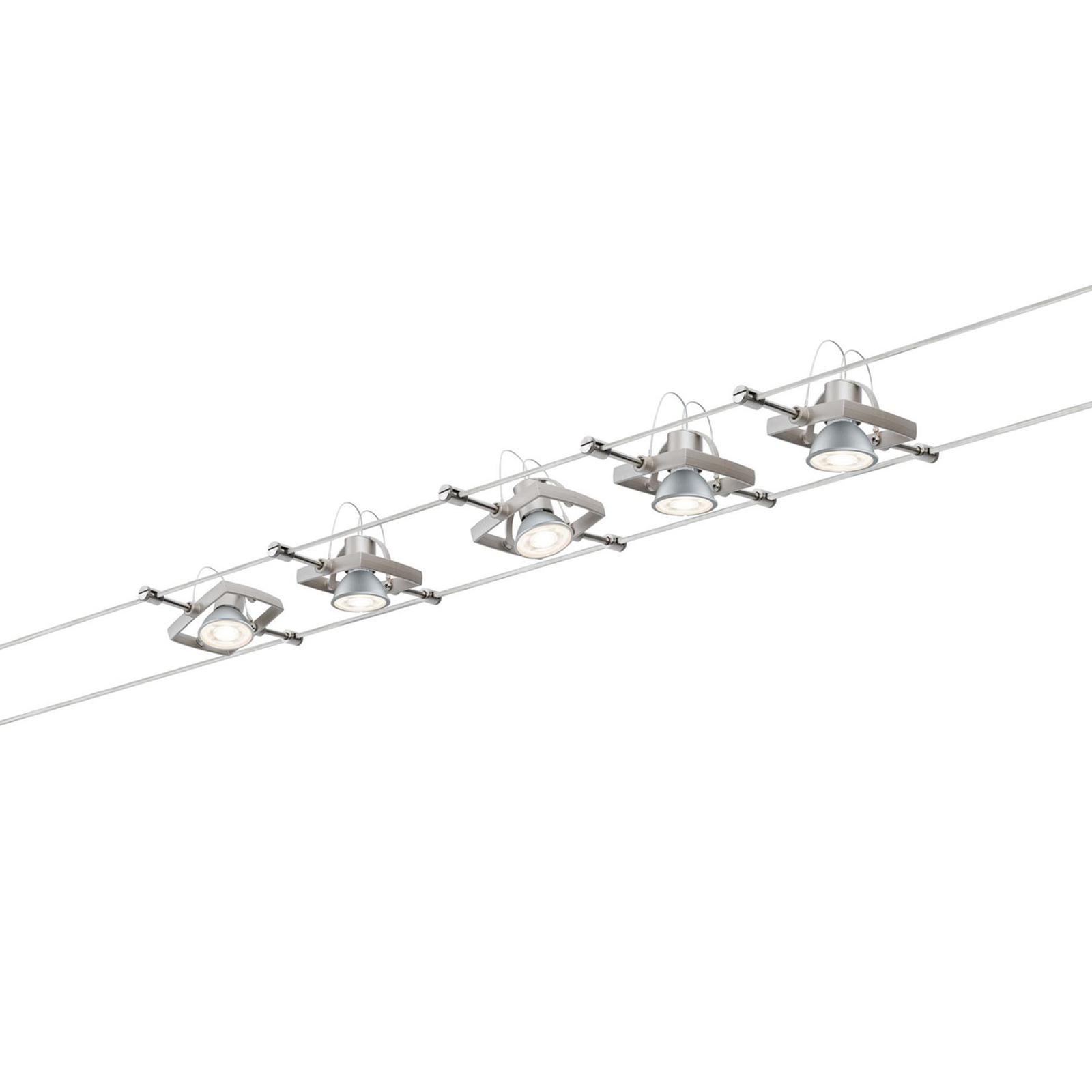 Paulmann Mac II cable lighting 5-bulb matt nickel, for Hallway, metal, plastic, GU5.3 / MR16, 10 W, energy efficiency: A++, L: 500 cm, W: 16 cm