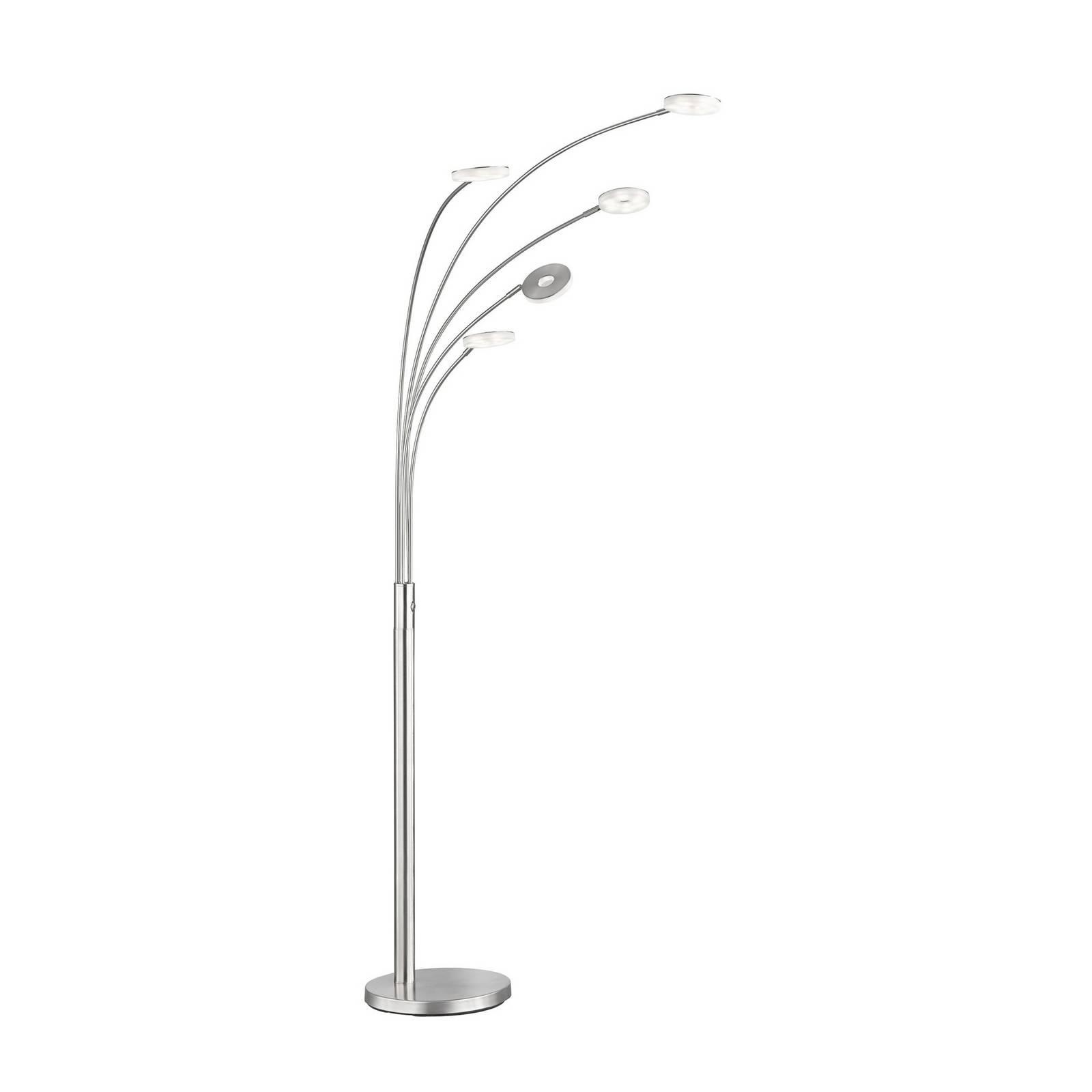 LED-Stehlampe Dent, nickel/chrom, 225 cm, Metall, CCT 5-flg.