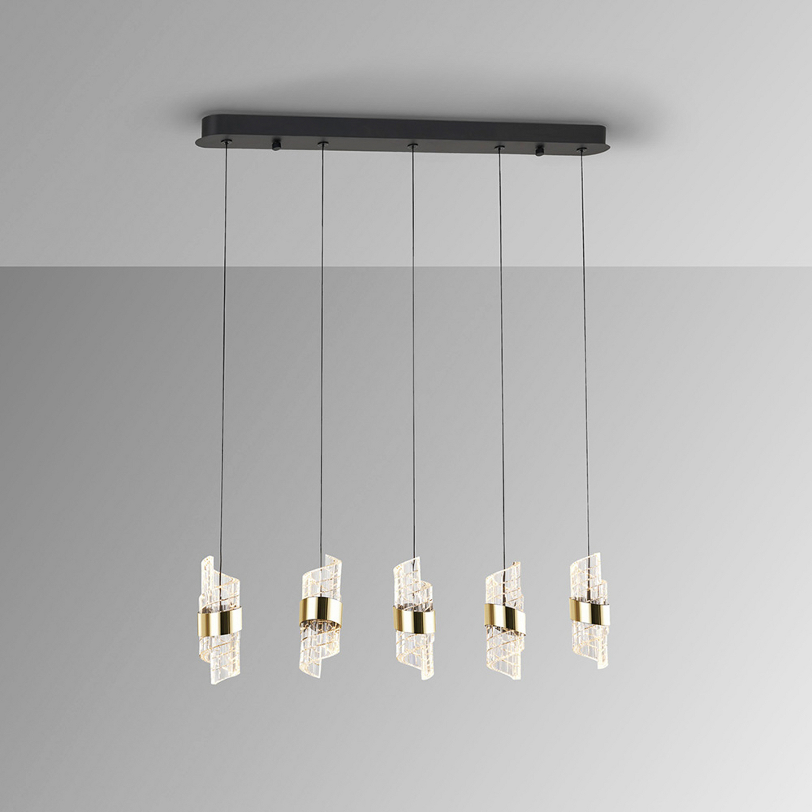 LED závesné svietidlo Iliada, dĺžka 96 cm, čierna/zlatá farba, kov LED závesné svietidlo Iliada, dĺžka 96 cm, čierna/zlatá farba, kov