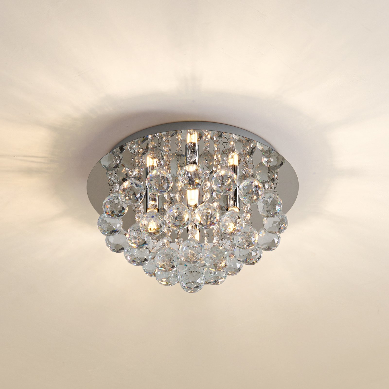 Lindby plafondlamp Antonino, 4-lamps, chroom, kristal, 35cm