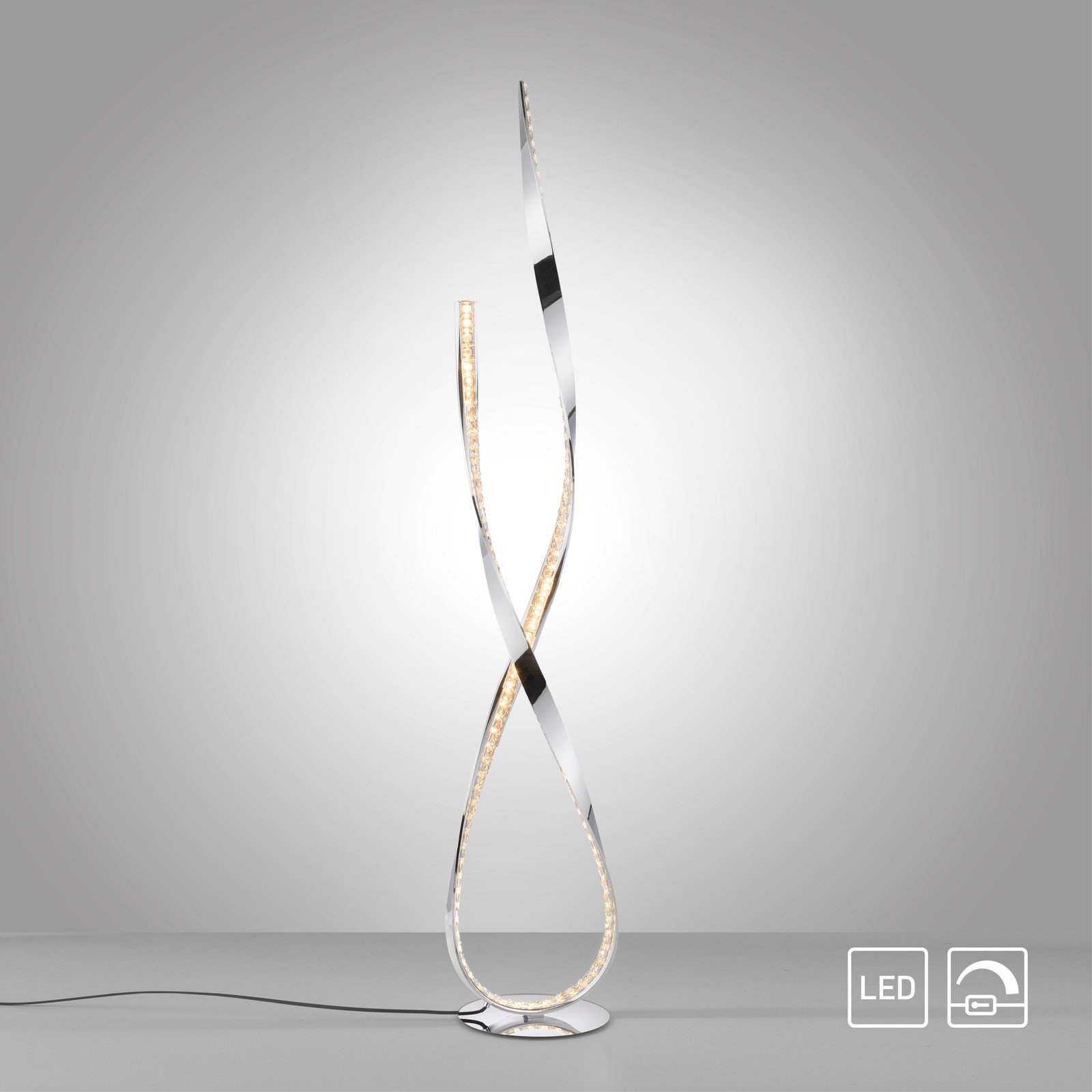 Brilla LED floor lamp, dimmable, chrome