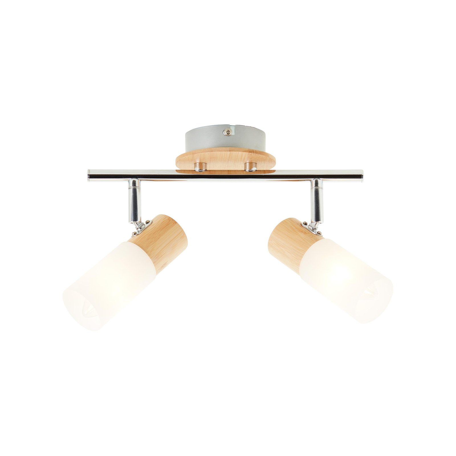 Spot pour plafond Babsan, longueur 27,5 cm, bois clair, à 2 lampes.