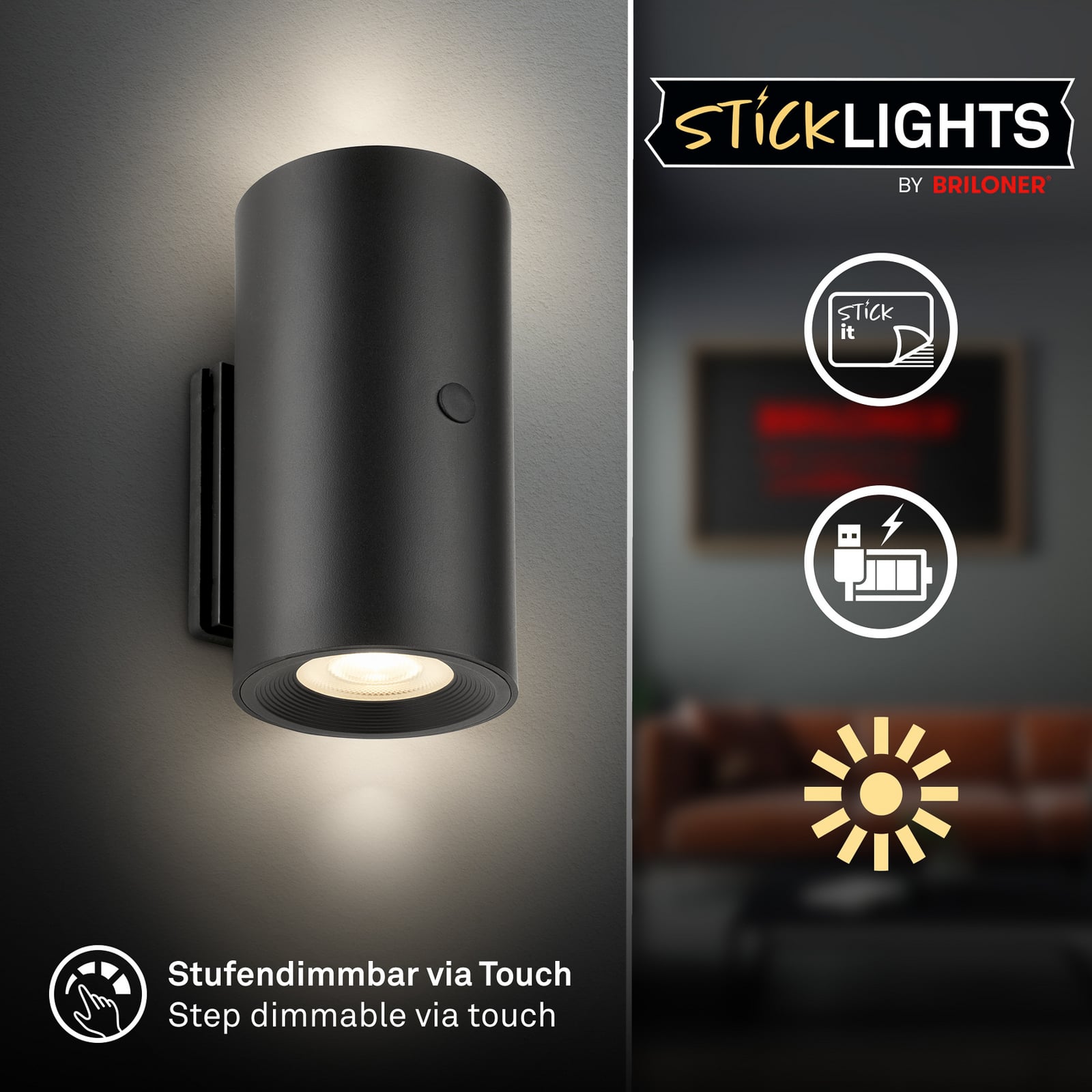 LED-akutoitega seinavalgusti Isy, mattmust, plastik, 3000 K