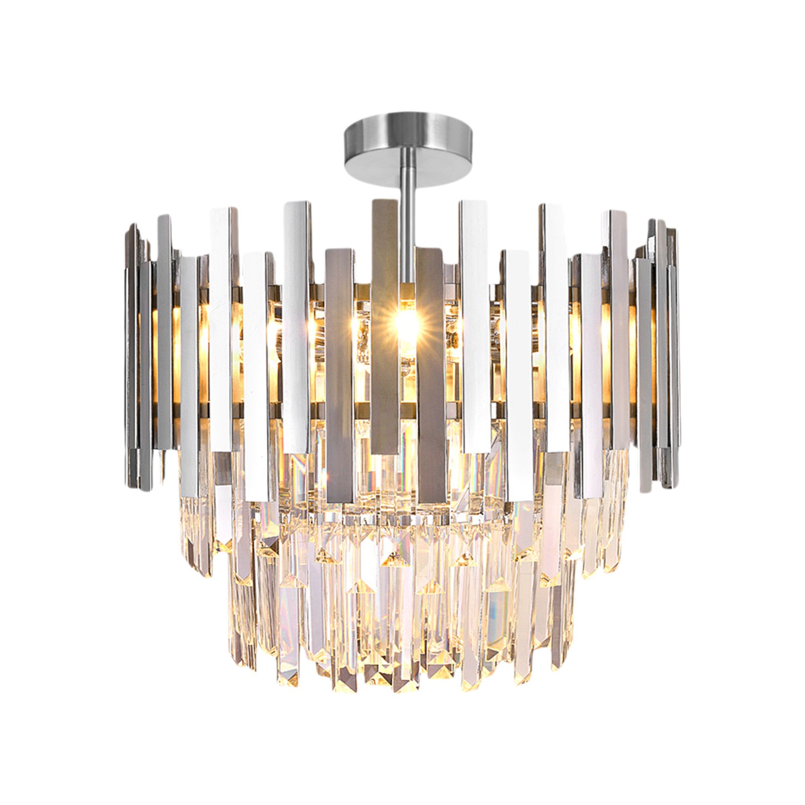 Loftslampe Aspen kromfarvet metal, glaskrystaller, Ø 45 cm
