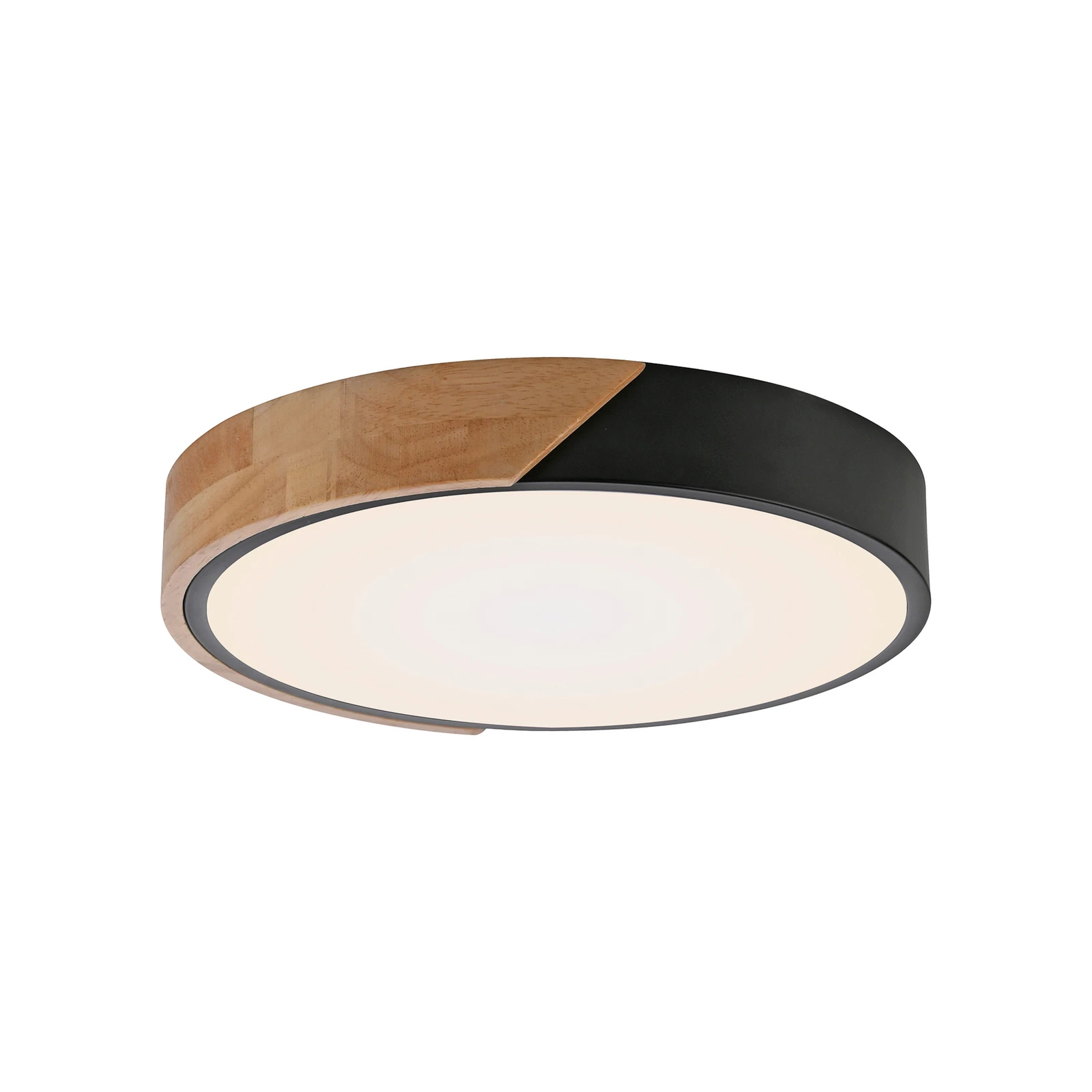 JUST LIGHT. Stropné LED svietidlo Bila, čierne, Ø 32 cm, drevo