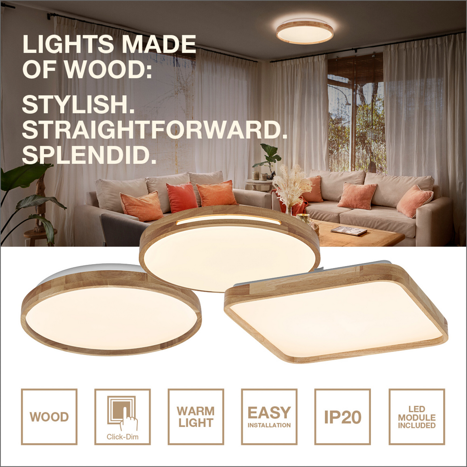 Φωτιστικό οροφής LED OSRAM ORBIS ALICIA, 29 x 29 εκ., ξύλινο, clickdim Φωτιστικό οροφής LED OSRAM ORBIS ALICIA, 29 x 29 εκ., ξύλινο, clickdim
