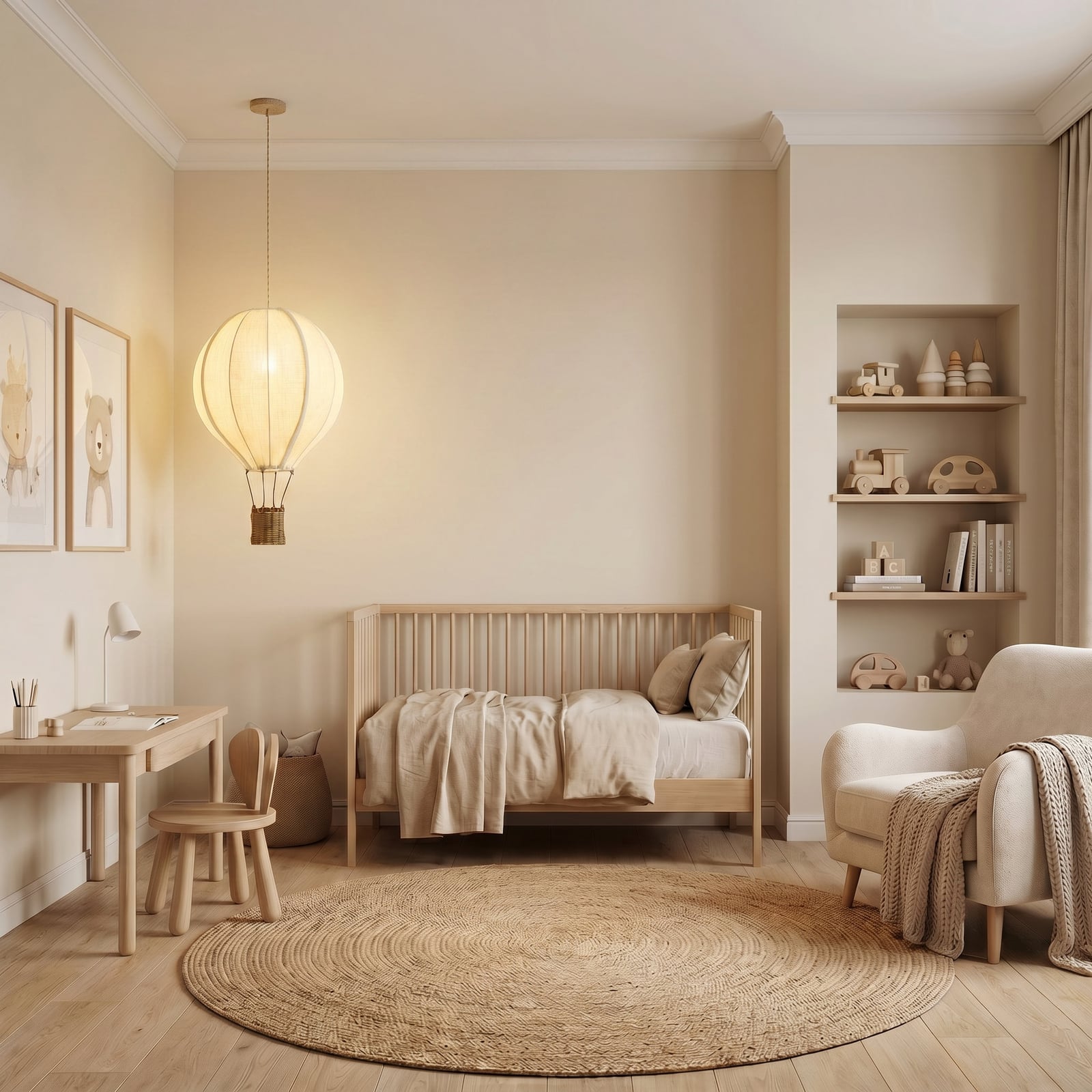 Lindby Aeris kinderkamer hanglamp, beige, Ø 35 cm, textiel, E27