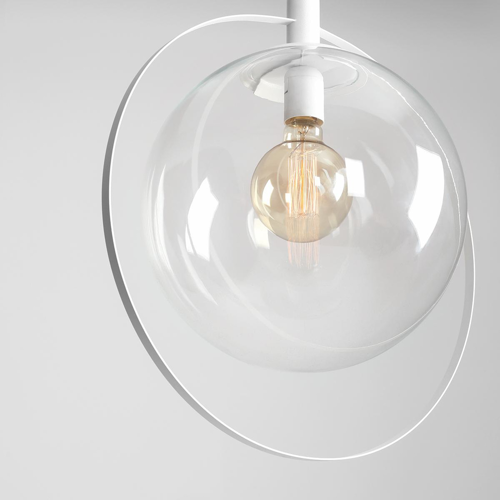 Suspension Aura, blanc, métal, verre, transparent, E27