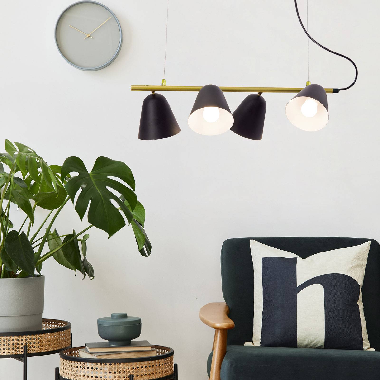 Lampa wisząca Triton, czarna i złota, 4-punktowa