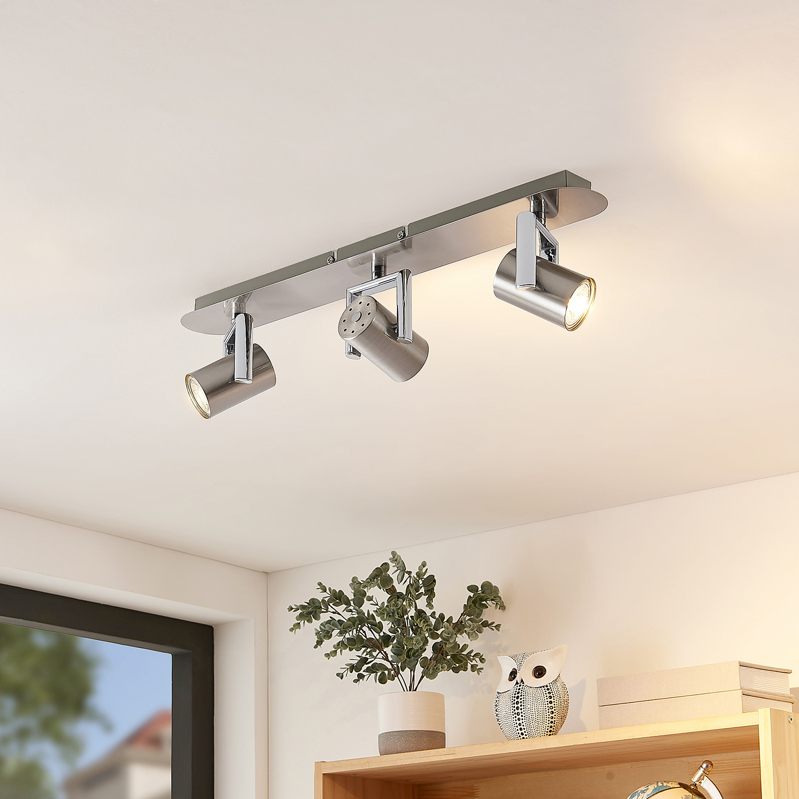 Reina Deckenstrahler, nickel, 3-fl., lang