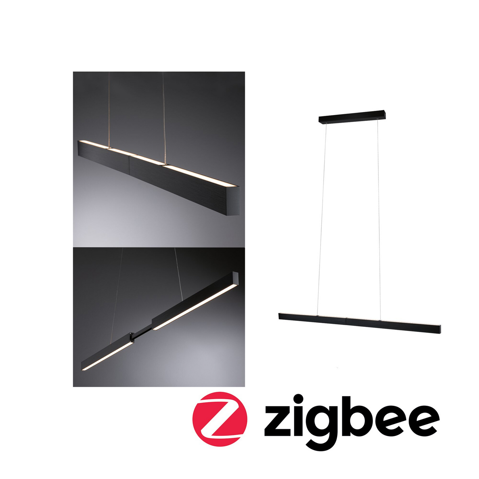 Lámpara colgante LED Aptare de Paulmann, negra, RGBW, inteligente, atenuable. Lámpara colgante LED Aptare de Paulmann, negra, RGBW, inteligente, atenuable.