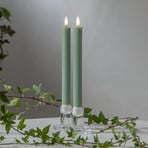 LED candle Flamme strip, green, 25 cm, wax battery set of 2