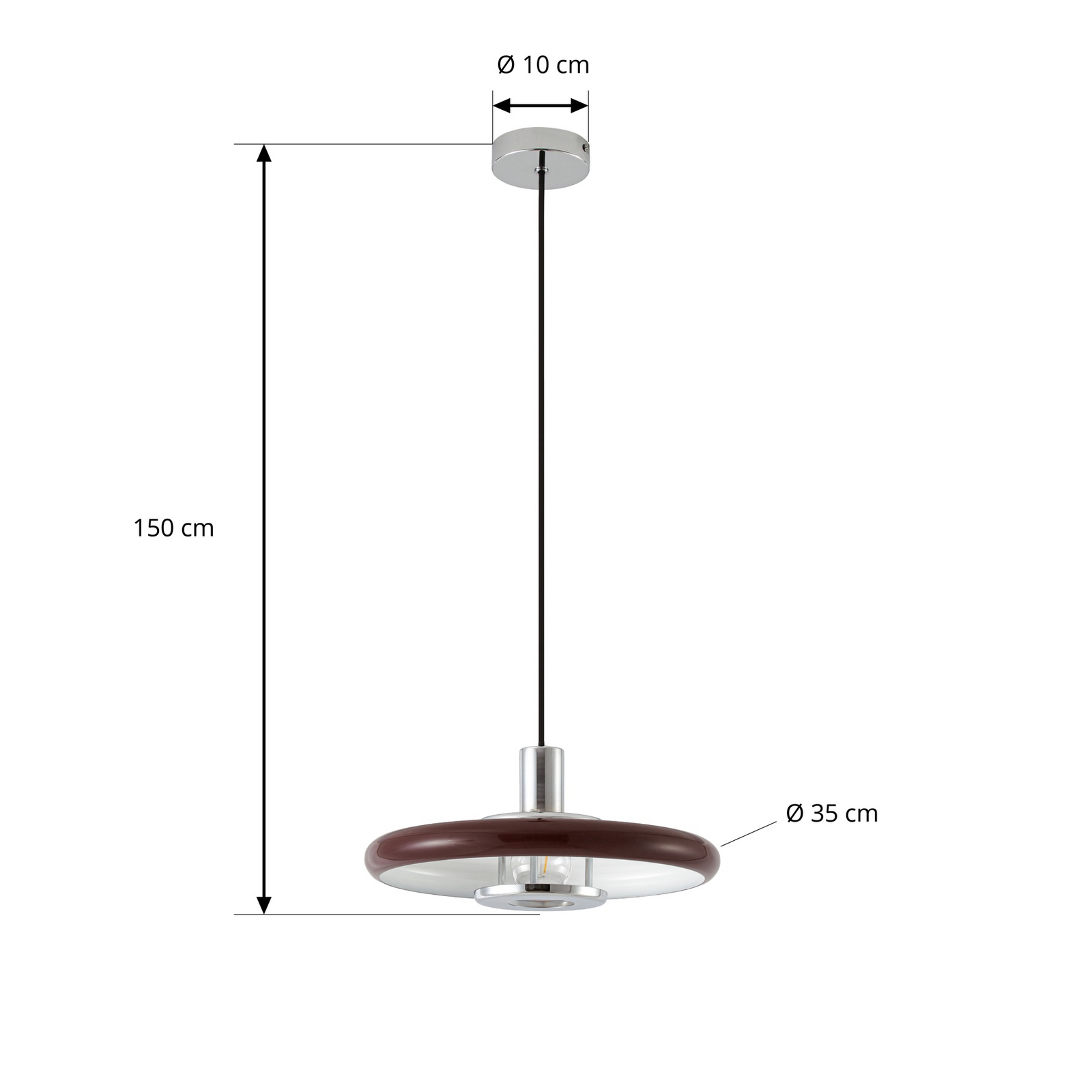 Lindby hanglamp Branford, retro, Ø 35 cm, bordeauxrood, metaal