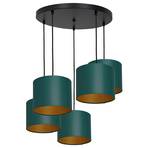 Suspension Soho cylindrique 5 lampes vert/doré