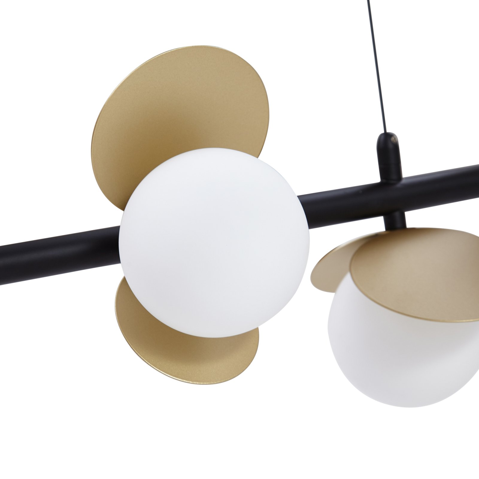 Lucande Pallo LED hanglamp, lineair, 7-lamps, zwart/goud
