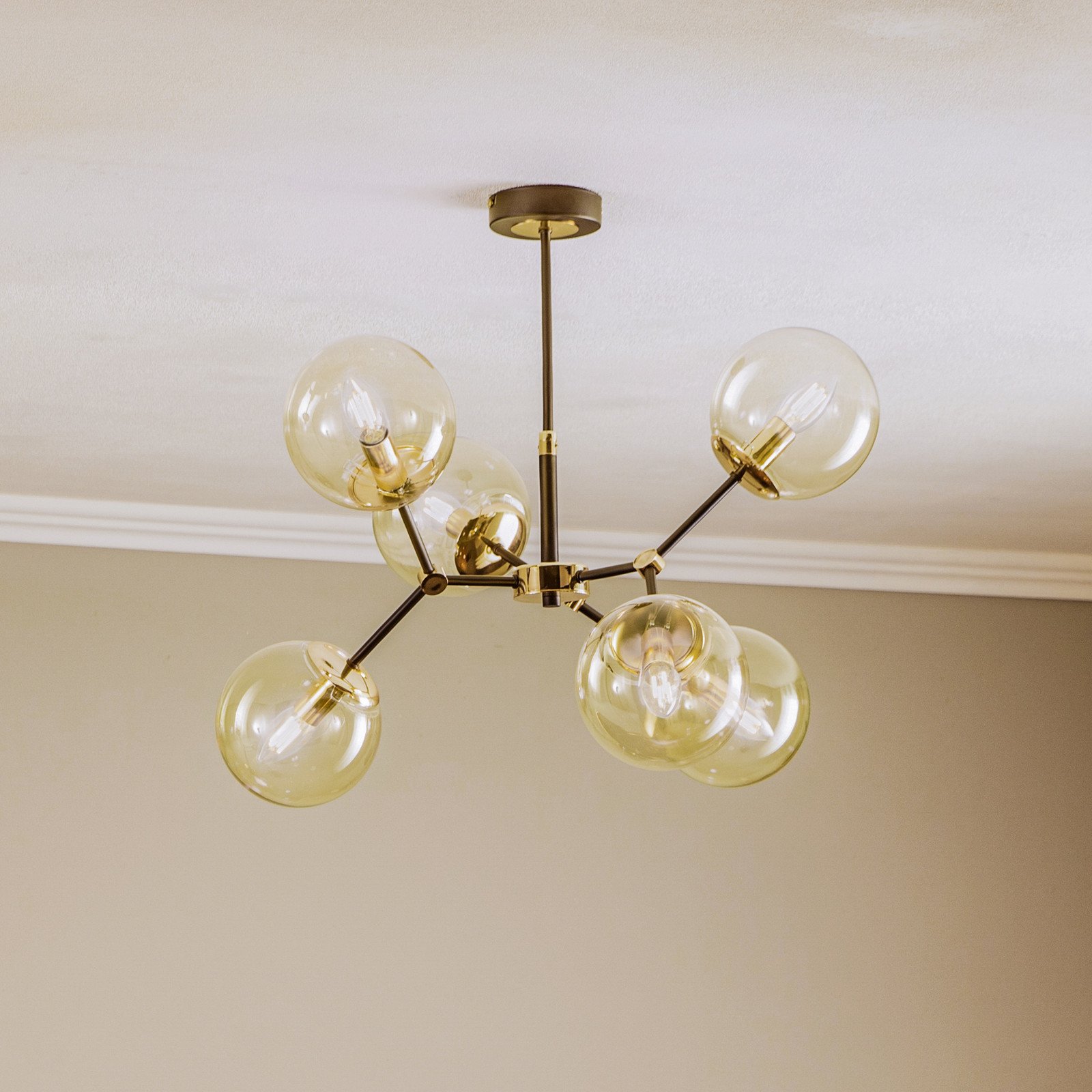 Alfa Lampă suspendată Foton cu 6 becuri negru/auriu - Camera de zi / sufragerie - negru auriu-transparent - Metal